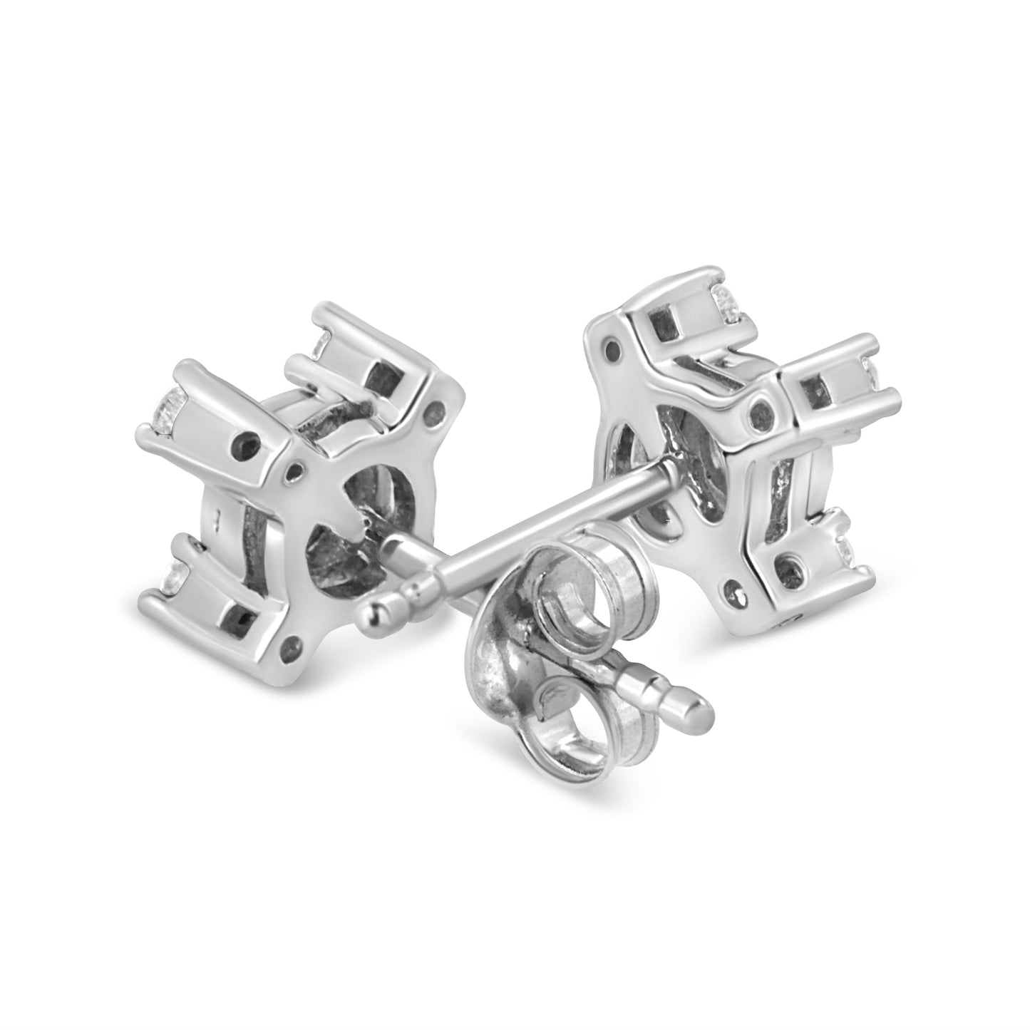 Haus of Brilliance .925 Sterling Silver 1/4 Cttw Miracle Plate Set Round and Princess-Cut Diamond "X" Shaped Stud Earrings (I-J Color, I2-I3 Clarity)