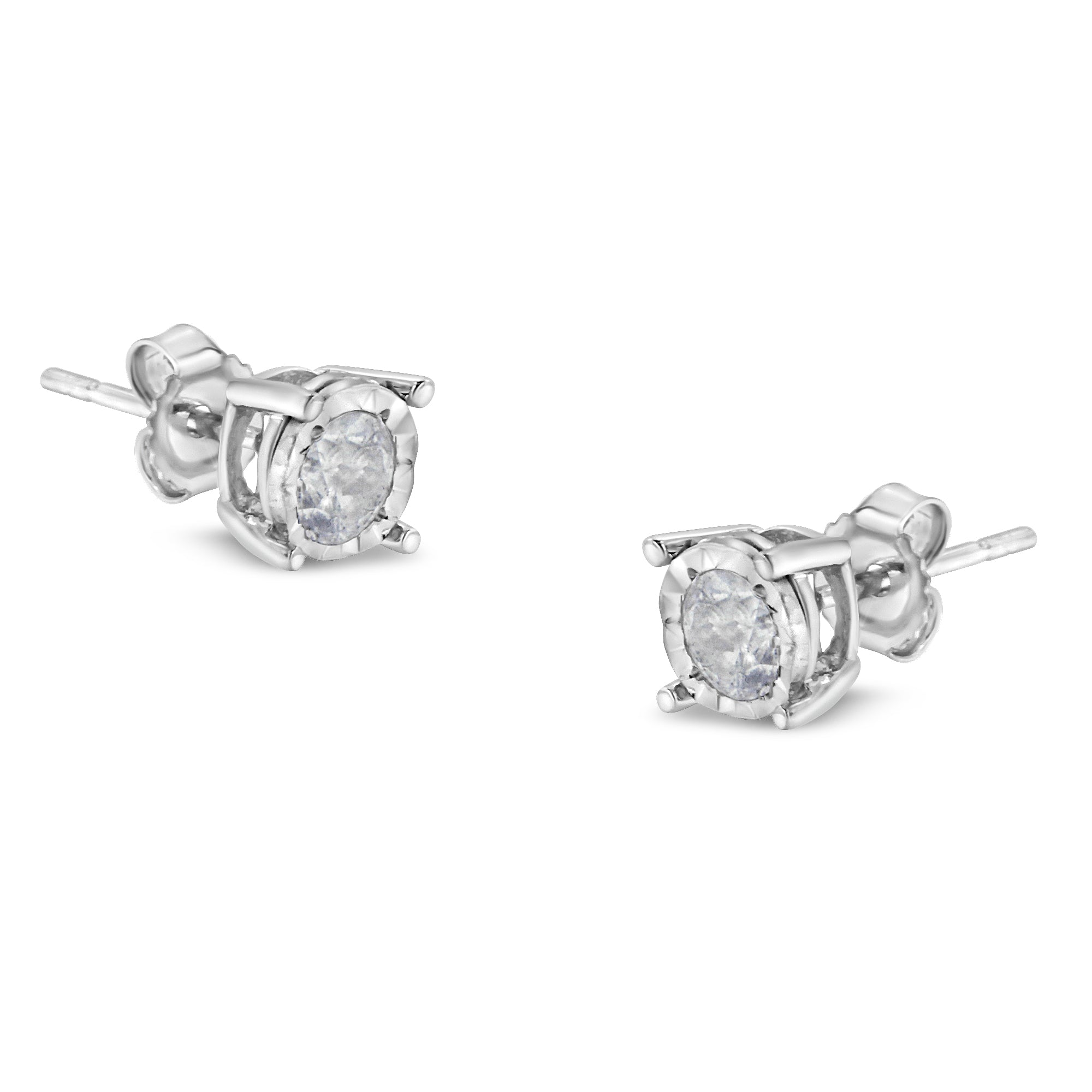 Haus of Brilliance .925 Sterling Silver 1/2 Cttw Near Colorless Round Brilliant-Cut Diamond Miracle-Set Stud Earrings (H-I Color, I2-I3 Clarity)