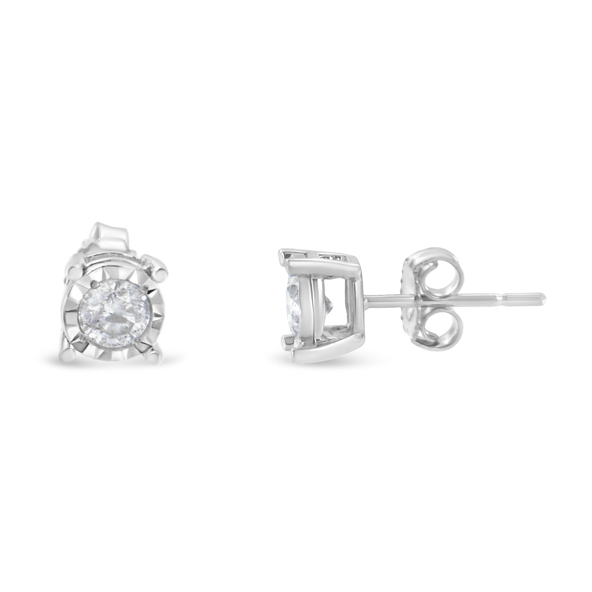 Haus of Brilliance .925 Sterling Silver 1/2 Cttw Near Colorless Round Brilliant-Cut Diamond Miracle-Set Stud Earrings (H-I Color, I2-I3 Clarity)