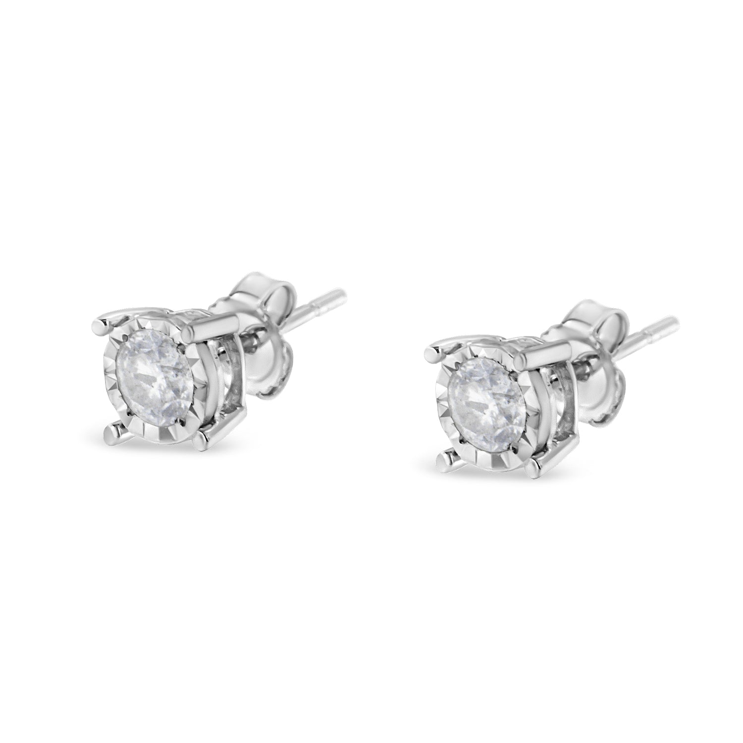 Haus of Brilliance .925 Sterling Silver 1/2 Cttw Near Colorless Round Brilliant-Cut Diamond Miracle-Set Stud Earrings (H-I Color, I2-I3 Clarity)