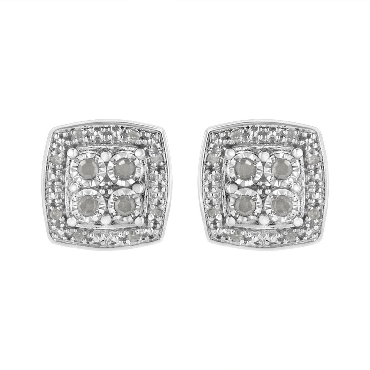 Haus of Brilliance .925 Sterling Silver 1/4 cttw Round Cut Diamond Square Shape Milgrain Stud Earrings (I-J Color, I3 Clarity)