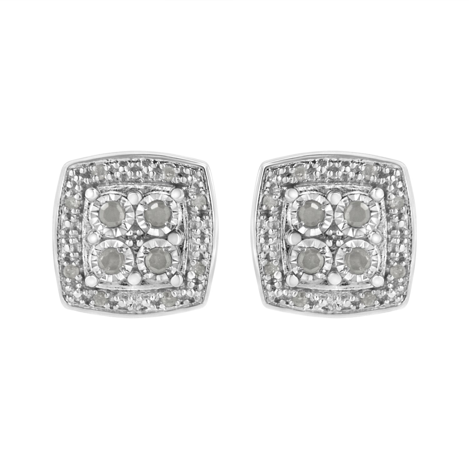 Haus of Brilliance .925 Sterling Silver 1/4 cttw Round Cut Diamond Square Shape Milgrain Stud Earrings (I-J Color, I3 Clarity)