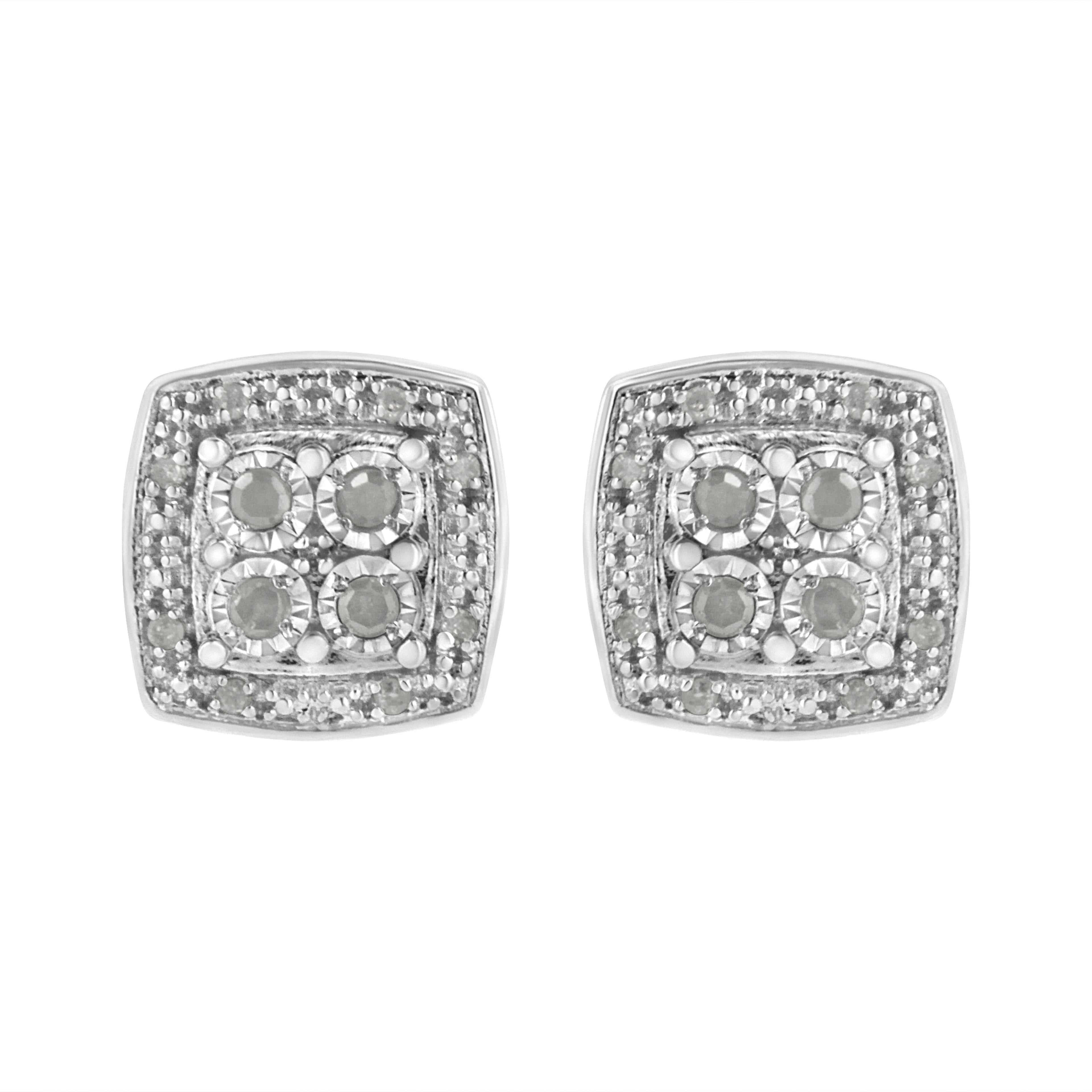 Haus of Brilliance .925 Sterling Silver 1/4 cttw Round Cut Diamond Square Shape Milgrain Stud Earrings (I-J Color, I3 Clarity)