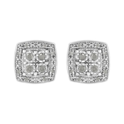 Haus of Brilliance .925 Sterling Silver 1/4 cttw Round Cut Diamond Square Shape Milgrain Stud Earrings (I-J Color, I3 Clarity)