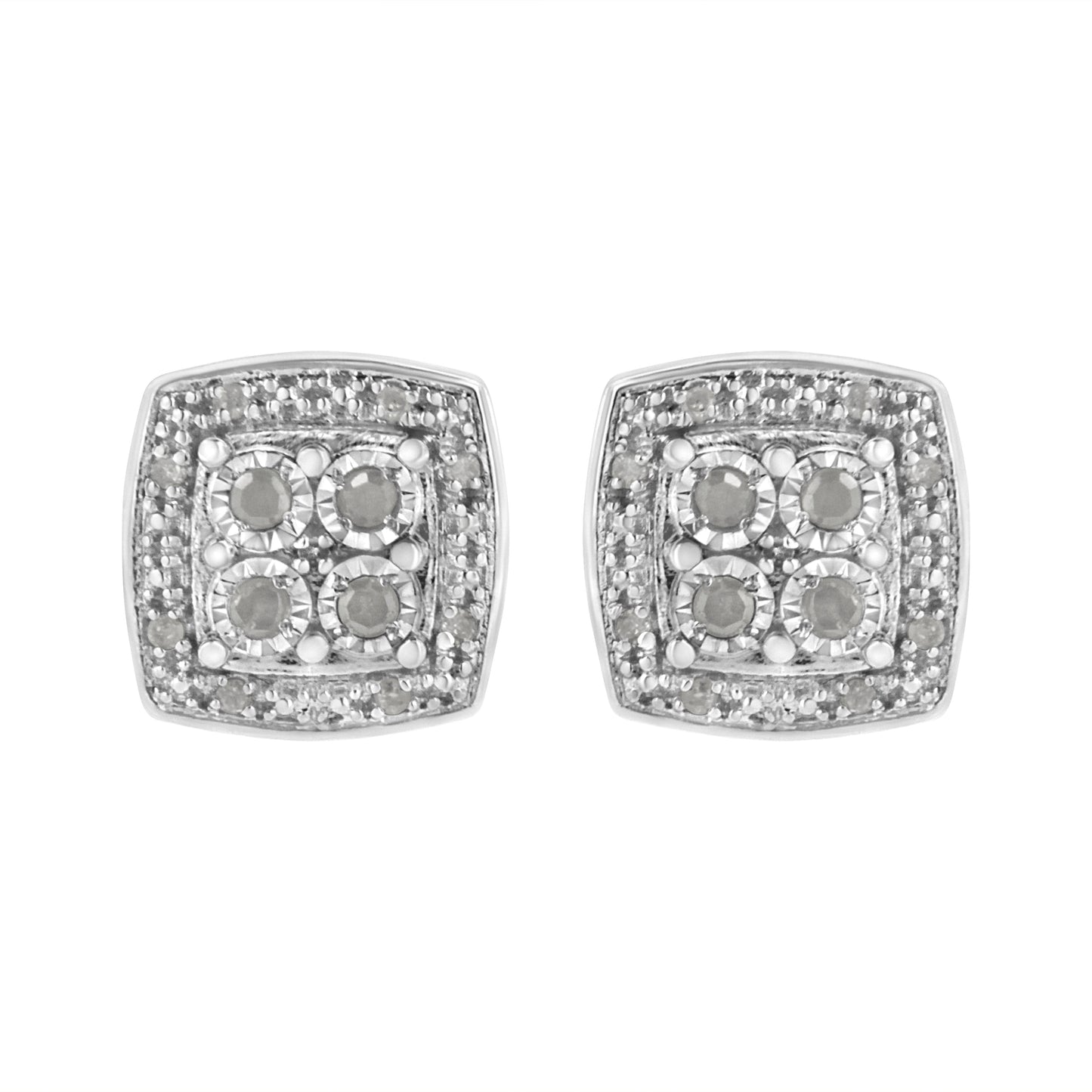 Haus of Brilliance .925 Sterling Silver 1/4 cttw Round Cut Diamond Square Shape Milgrain Stud Earrings (I-J Color, I3 Clarity)