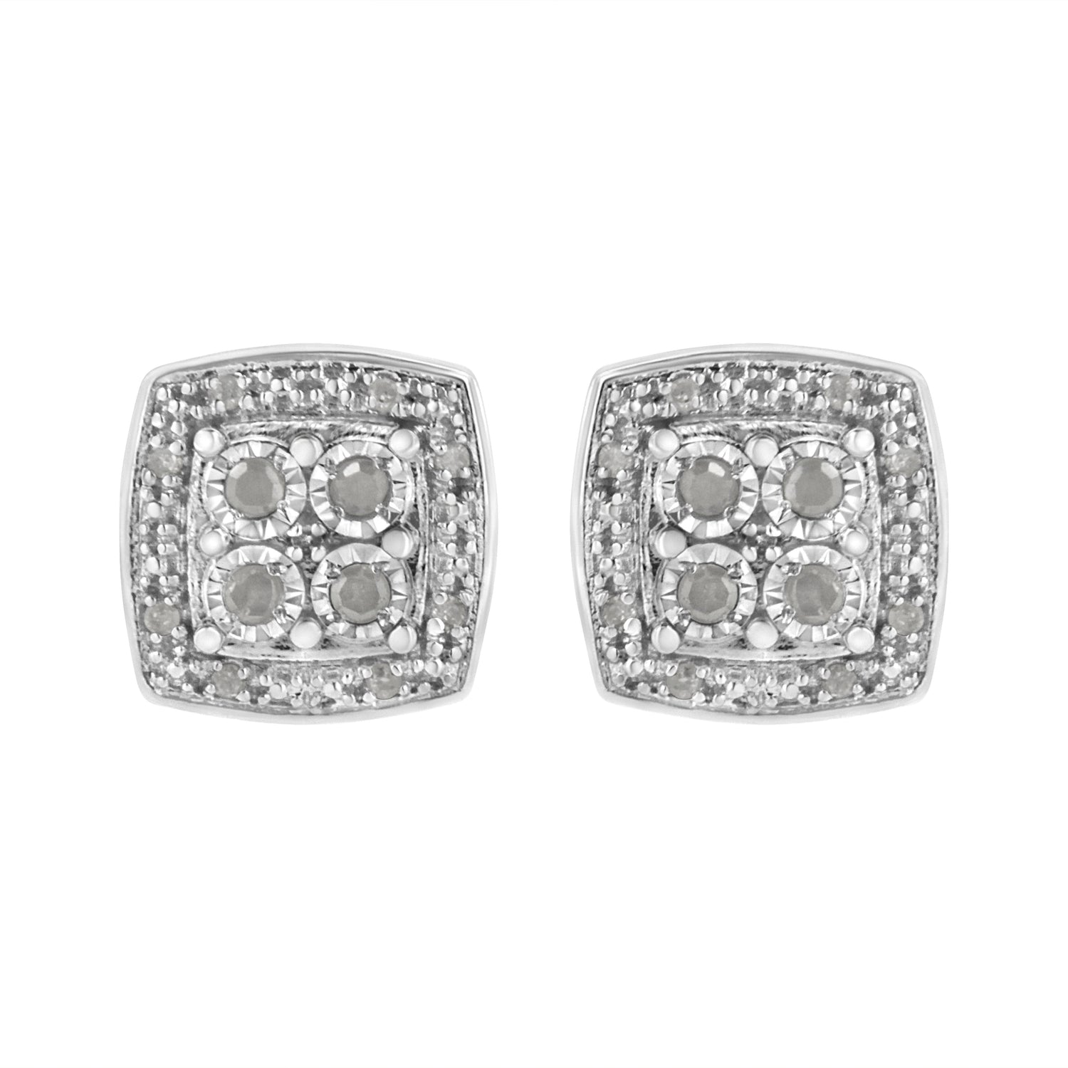 Haus of Brilliance .925 Sterling Silver 1/4 cttw Round Cut Diamond Square Shape Milgrain Stud Earrings (I-J Color, I3 Clarity)