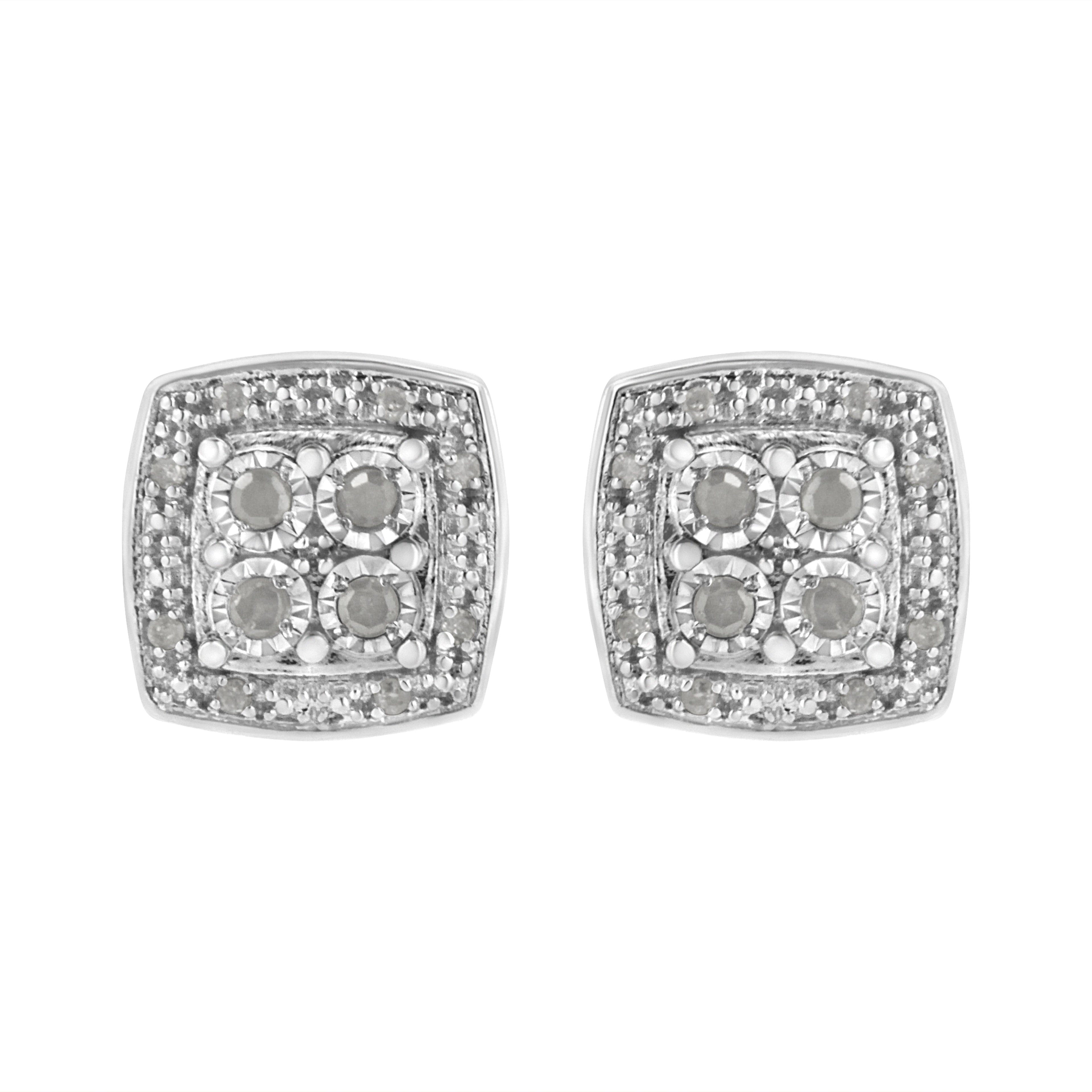 Haus of Brilliance .925 Sterling Silver 1/4 cttw Round Cut Diamond Square Shape Milgrain Stud Earrings (I-J Color, I3 Clarity)