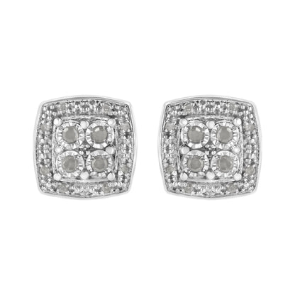 Haus of Brilliance .925 Sterling Silver 1/4 cttw Round Cut Diamond Square Shape Milgrain Stud Earrings (I-J Color, I3 Clarity)