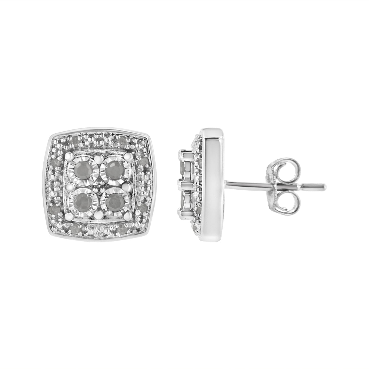 Haus of Brilliance .925 Sterling Silver 1/4 cttw Round Cut Diamond Square Shape Milgrain Stud Earrings (I-J Color, I3 Clarity)