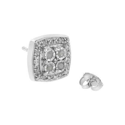 Haus of Brilliance .925 Sterling Silver 1/4 cttw Round Cut Diamond Square Shape Milgrain Stud Earrings (I-J Color, I3 Clarity)