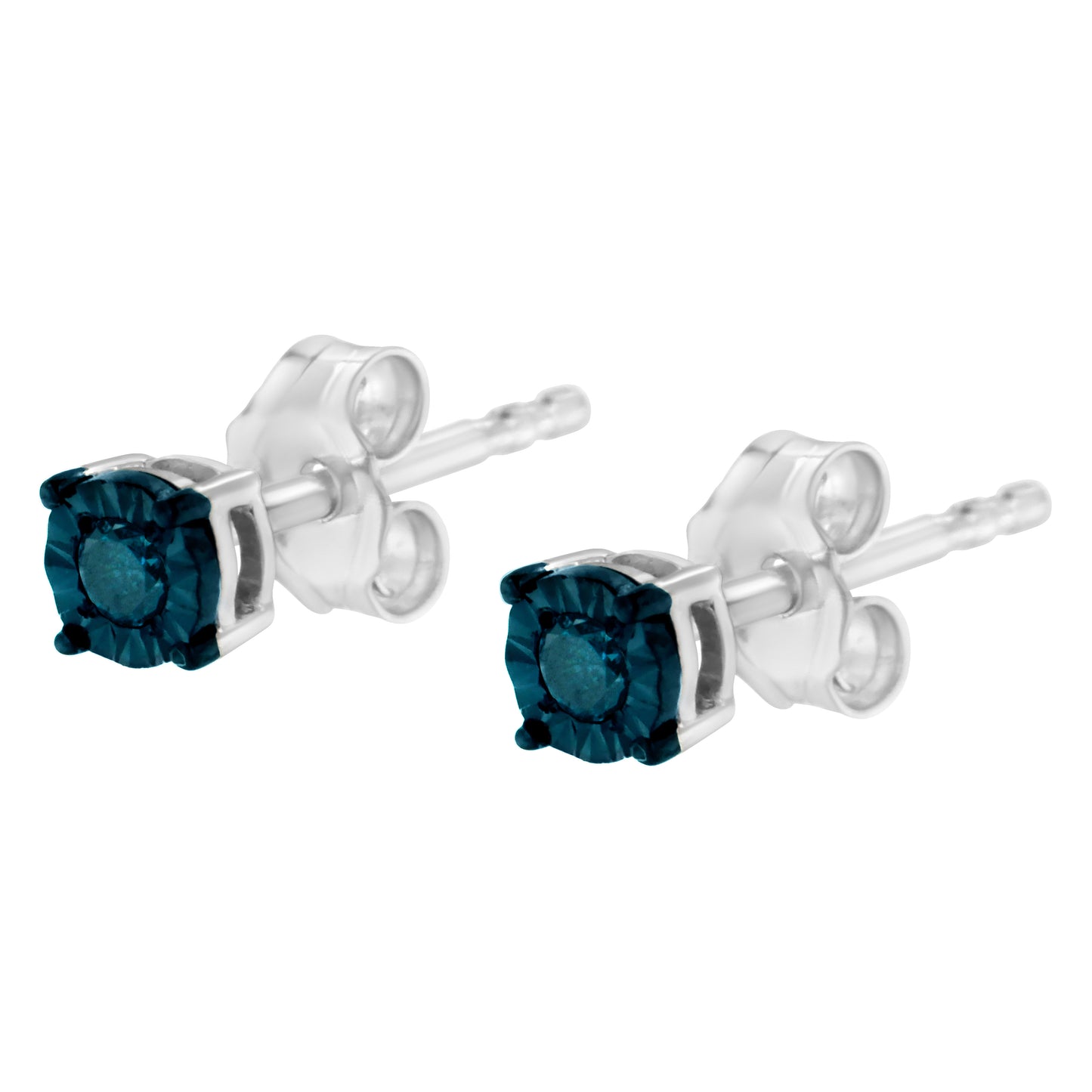 Haus of Brilliance .925 Sterling Silver 1/10 Cttw Round Brilliant-Cut Blue Diamond Miracle-Set Stud Earrings (Fancy Color-Enhanced, I2-I3 Clarity)