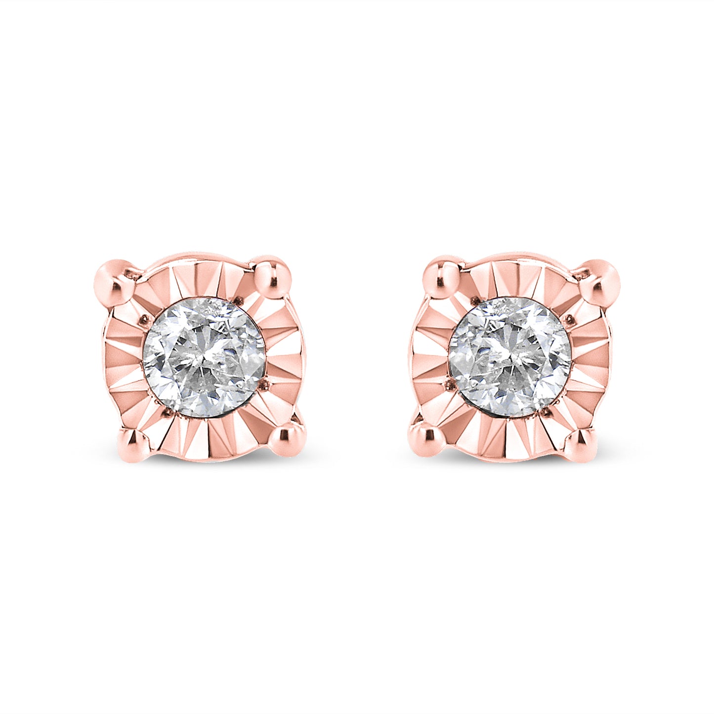 Haus of Brilliance 10K Rose Gold Plated .925 Sterling Silver 1/10 Cttw Round Brilliant-Cut Diamond Miracle-Set Stud Earrings (J-K Color, I3 Clarity)