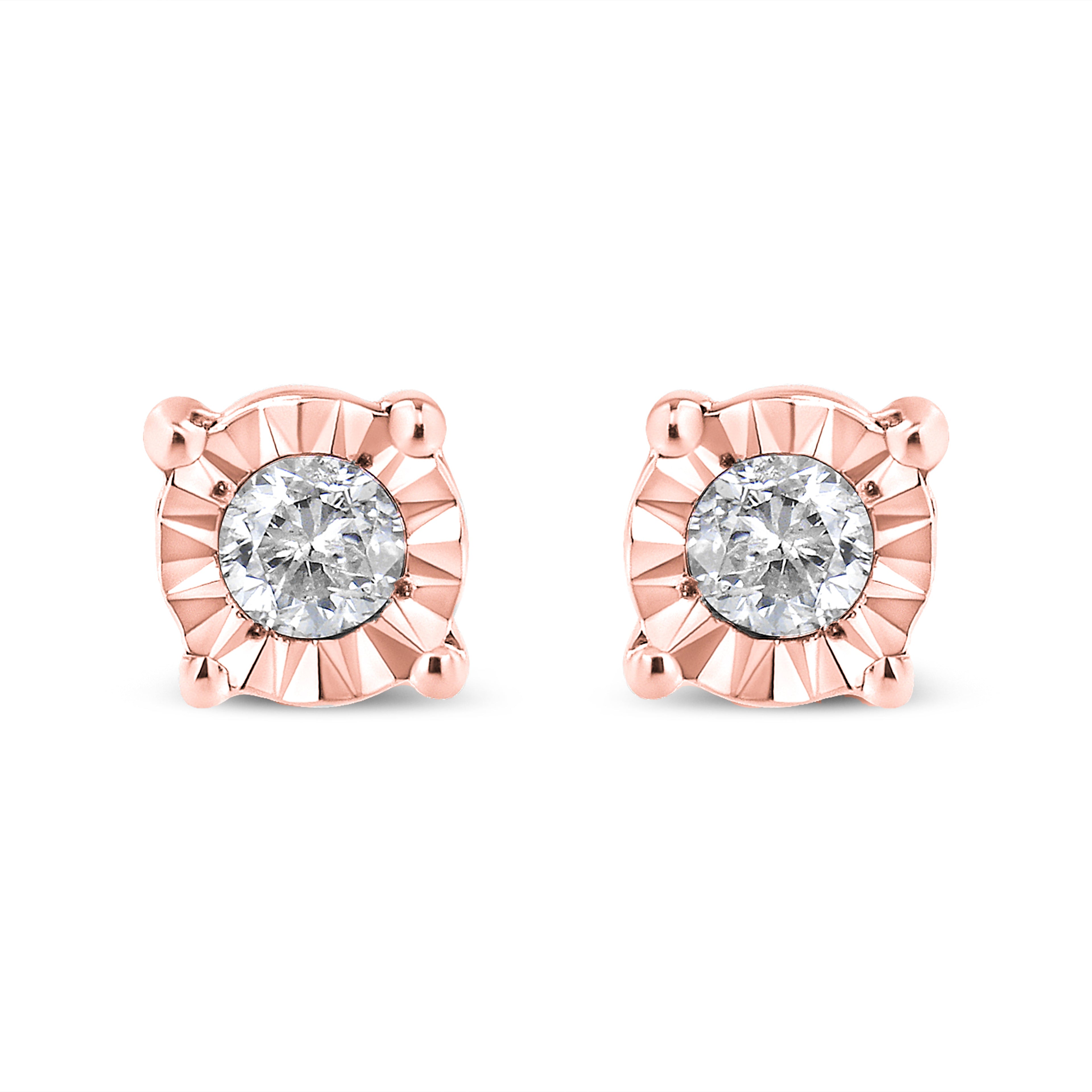 Haus of Brilliance 10K Rose Gold Plated .925 Sterling Silver 1/10 Cttw Round Brilliant-Cut Diamond Miracle-Set Stud Earrings (J-K Color, I3 Clarity)