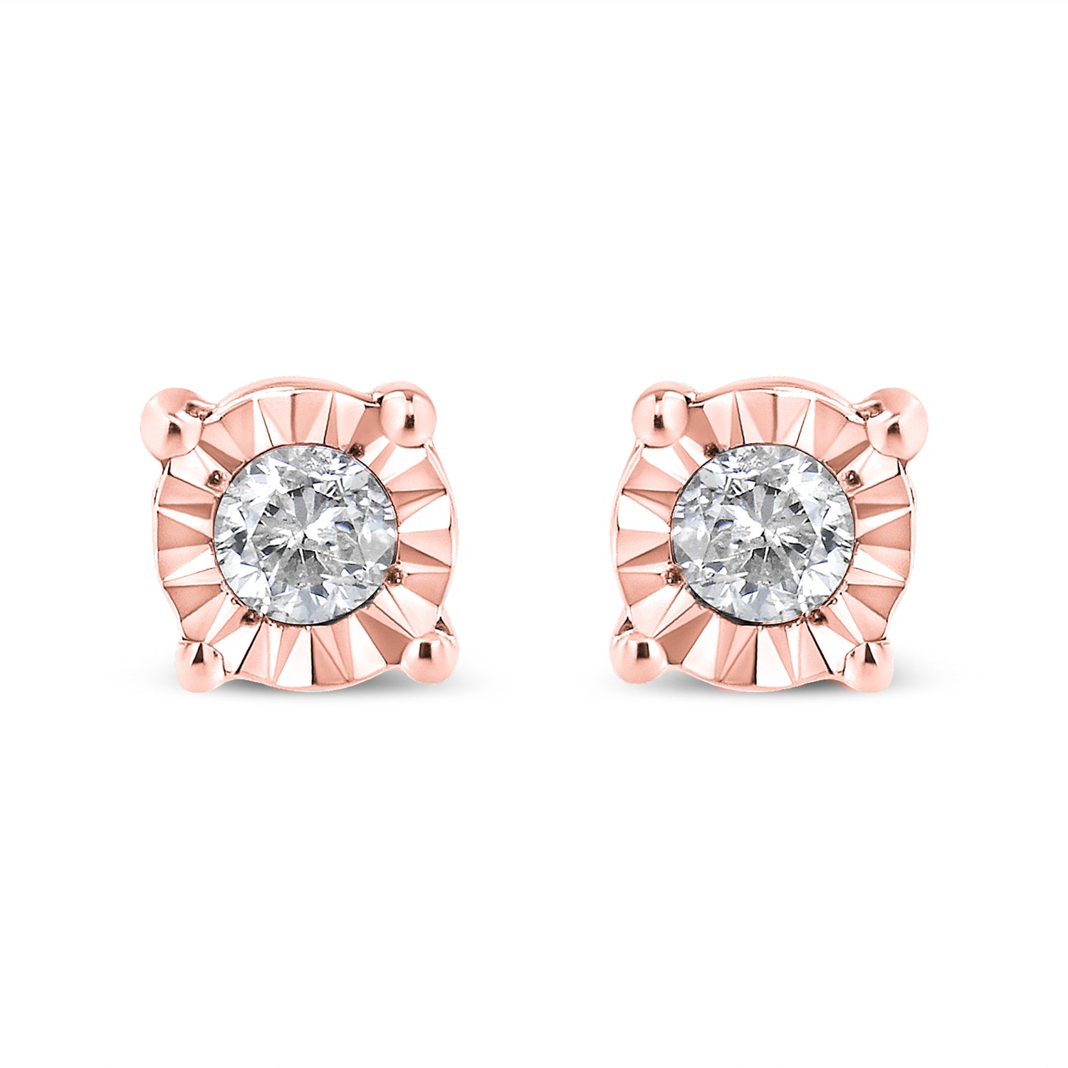 Haus of Brilliance 10K Rose Gold Plated .925 Sterling Silver 1/10 Cttw Round Brilliant-Cut Diamond Miracle-Set Stud Earrings (J-K Color, I3 Clarity)