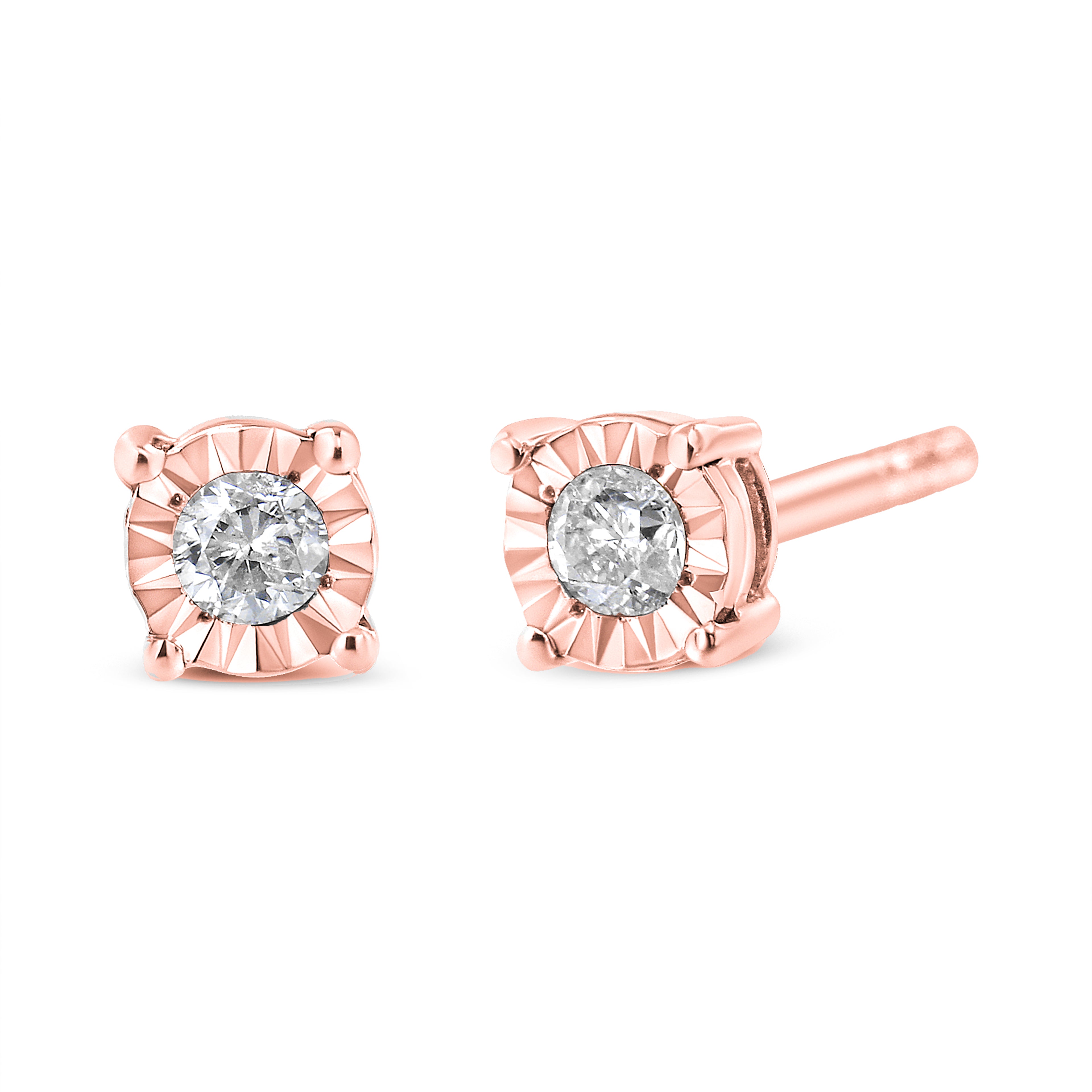 Haus of Brilliance 10K Rose Gold Plated .925 Sterling Silver 1/10 Cttw Round Brilliant-Cut Diamond Miracle-Set Stud Earrings (J-K Color, I3 Clarity)