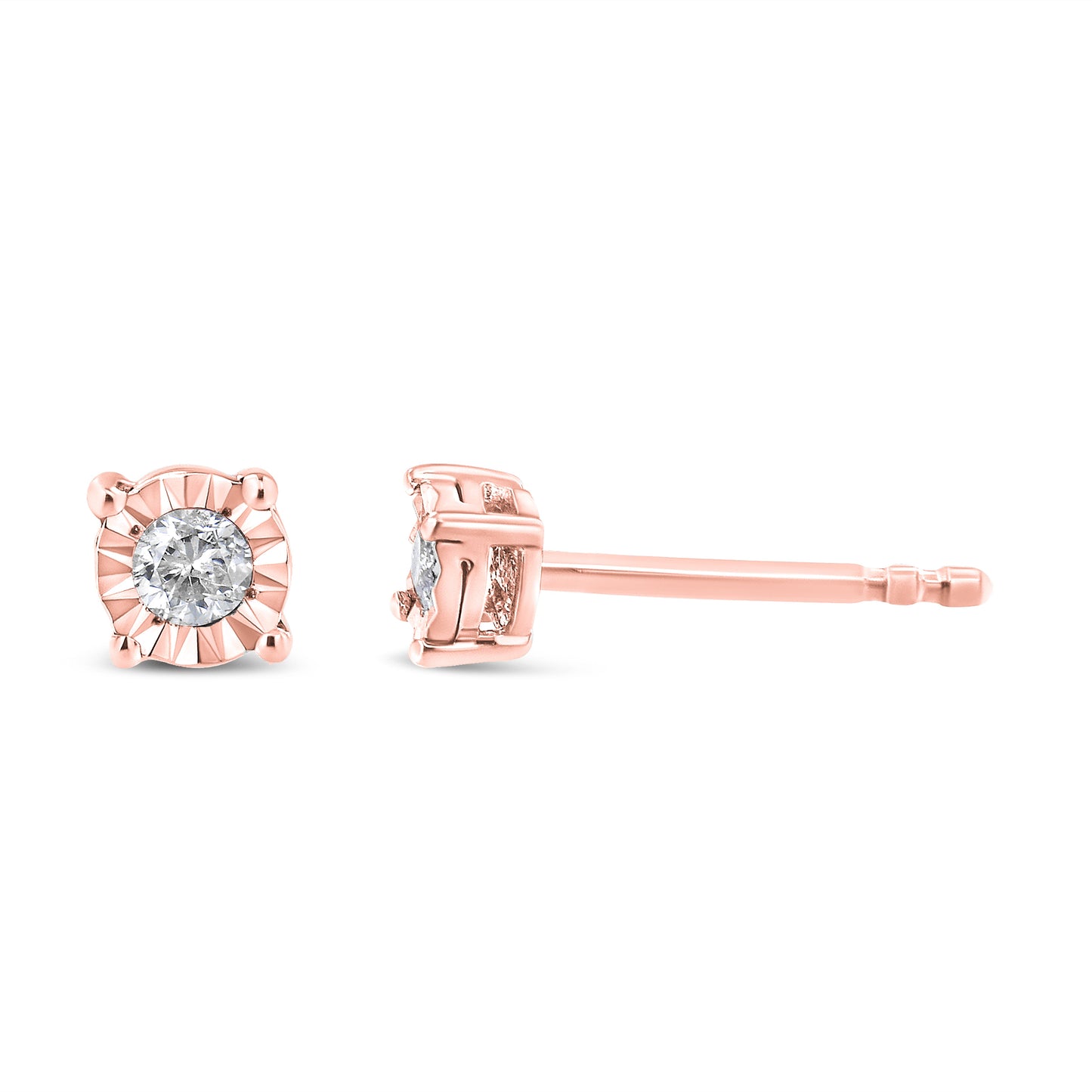 Haus of Brilliance 10K Rose Gold Plated .925 Sterling Silver 1/10 Cttw Round Brilliant-Cut Diamond Miracle-Set Stud Earrings (J-K Color, I3 Clarity)