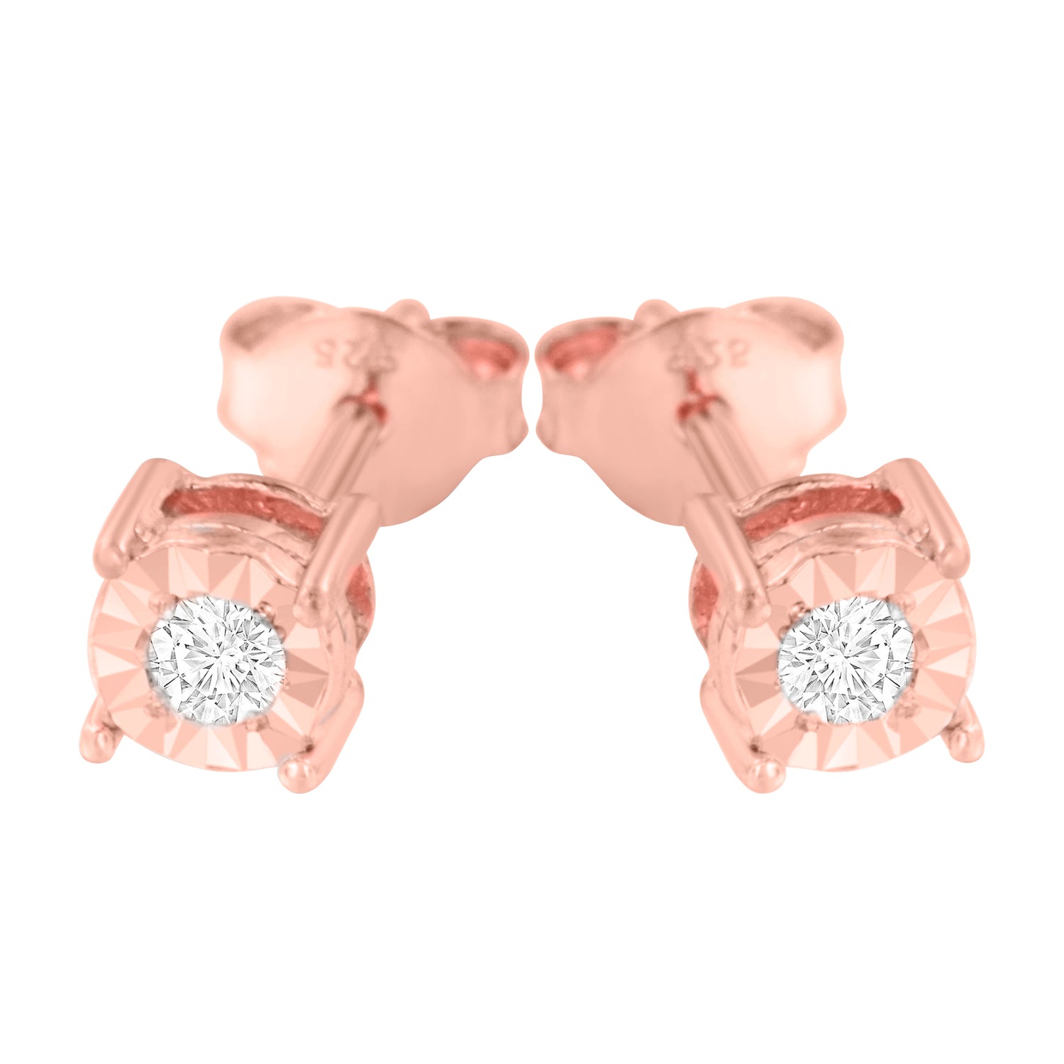 Haus of Brilliance 10K Rose Gold Plated .925 Sterling Silver 1/10 Cttw Round Brilliant-Cut Diamond Miracle-Set Stud Earrings (J-K Color, I3 Clarity)