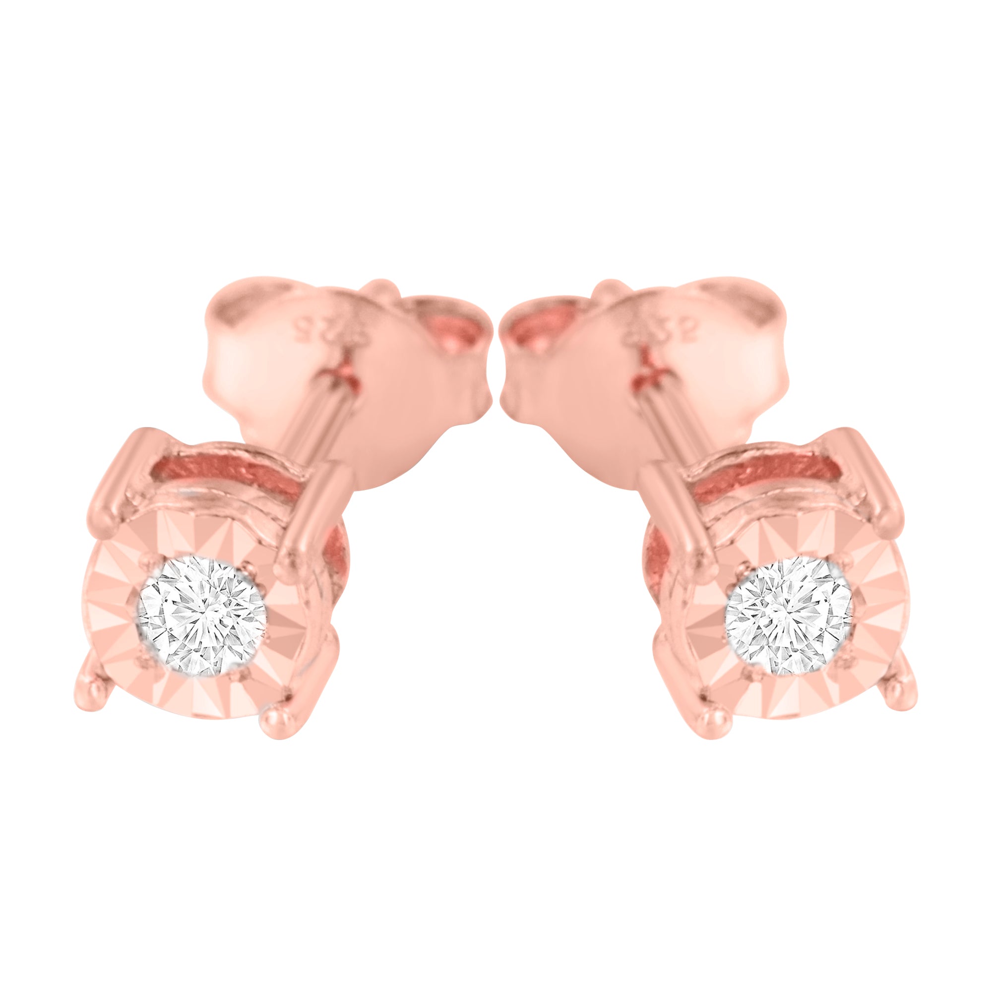 Haus of Brilliance 10K Rose Gold Plated .925 Sterling Silver 1/10 Cttw Round Brilliant-Cut Diamond Miracle-Set Stud Earrings (J-K Color, I3 Clarity)