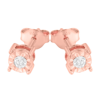 Haus of Brilliance 10K Rose Gold Plated .925 Sterling Silver 1/10 Cttw Round Brilliant-Cut Diamond Miracle-Set Stud Earrings (J-K Color, I3 Clarity)