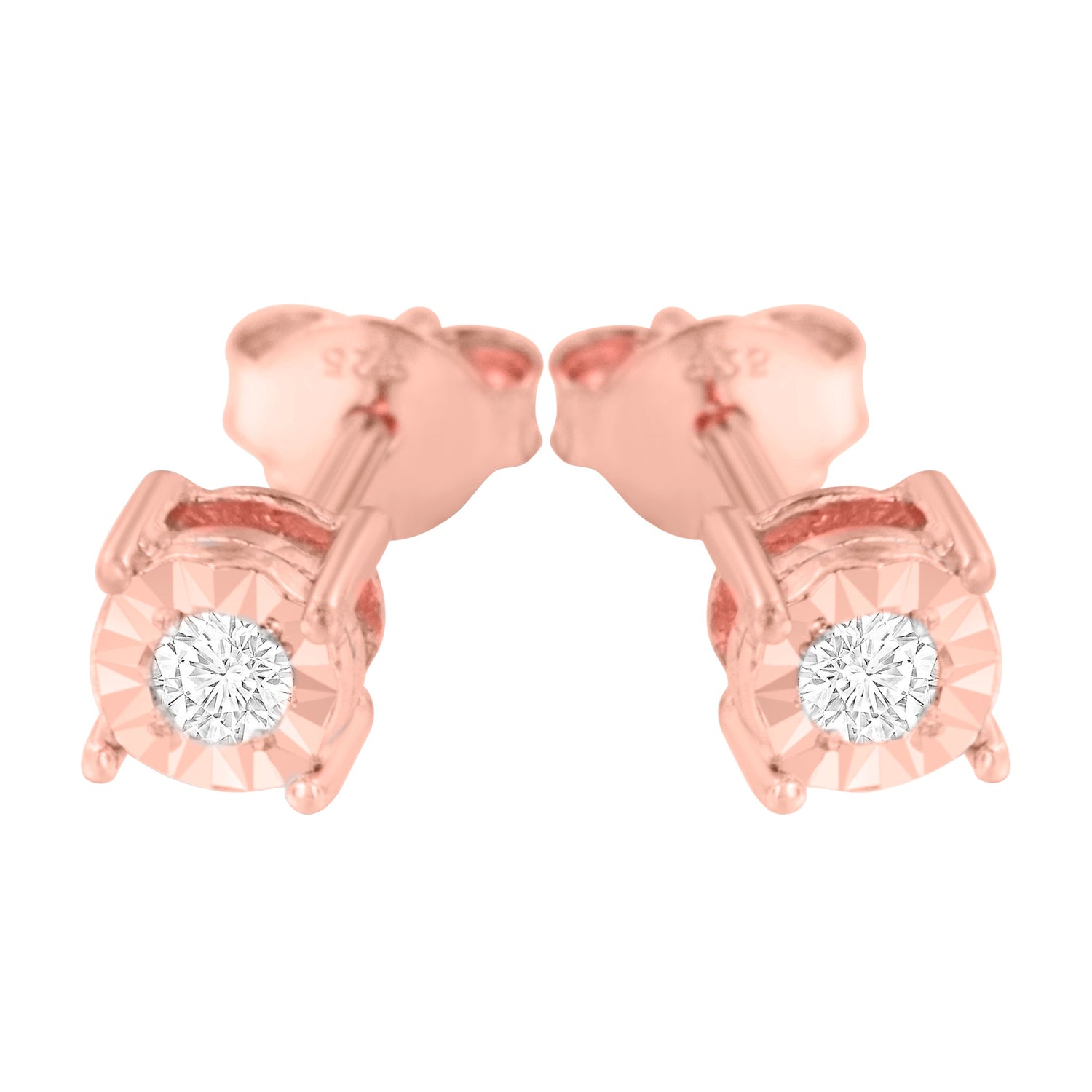 Haus of Brilliance 10K Rose Gold Plated .925 Sterling Silver 1/10 Cttw Round Brilliant-Cut Diamond Miracle-Set Stud Earrings (J-K Color, I3 Clarity)