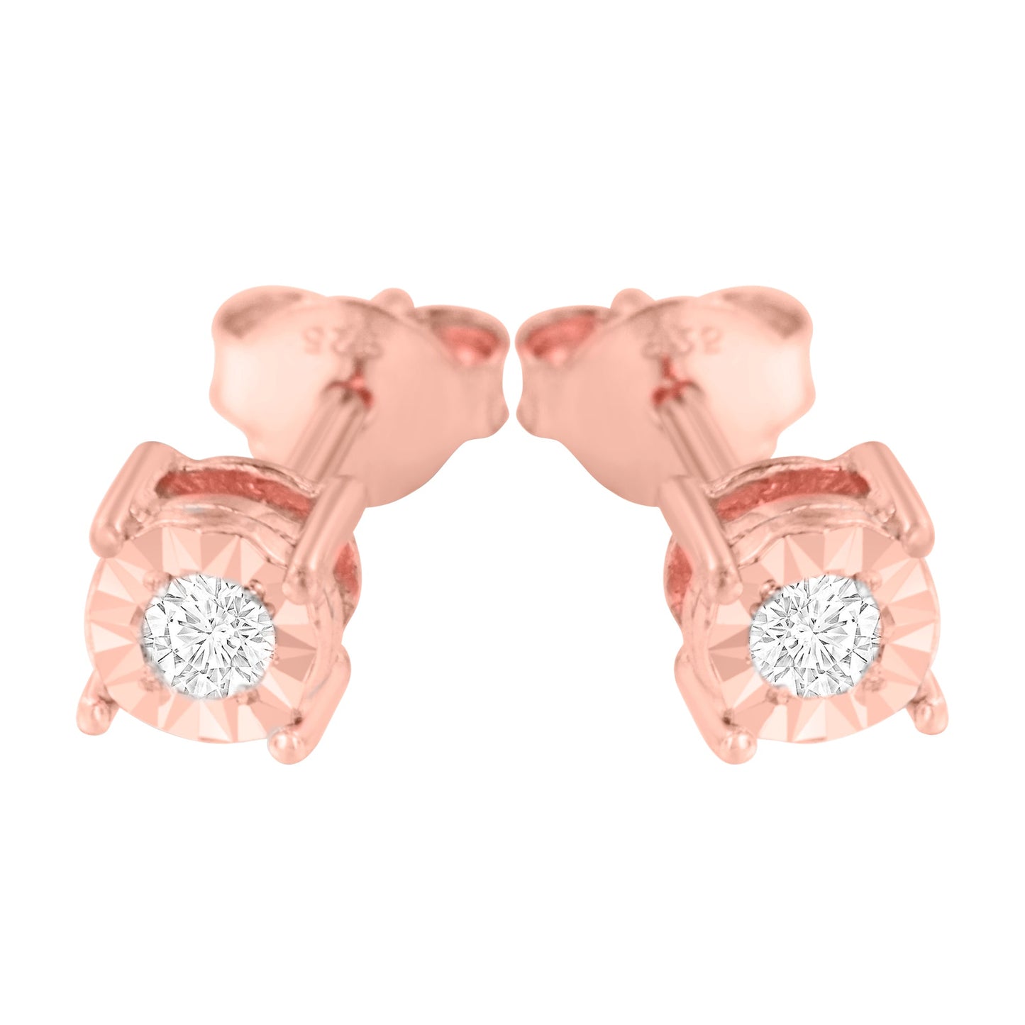 Haus of Brilliance 10K Rose Gold Plated .925 Sterling Silver 1/10 Cttw Round Brilliant-Cut Diamond Miracle-Set Stud Earrings (J-K Color, I3 Clarity)