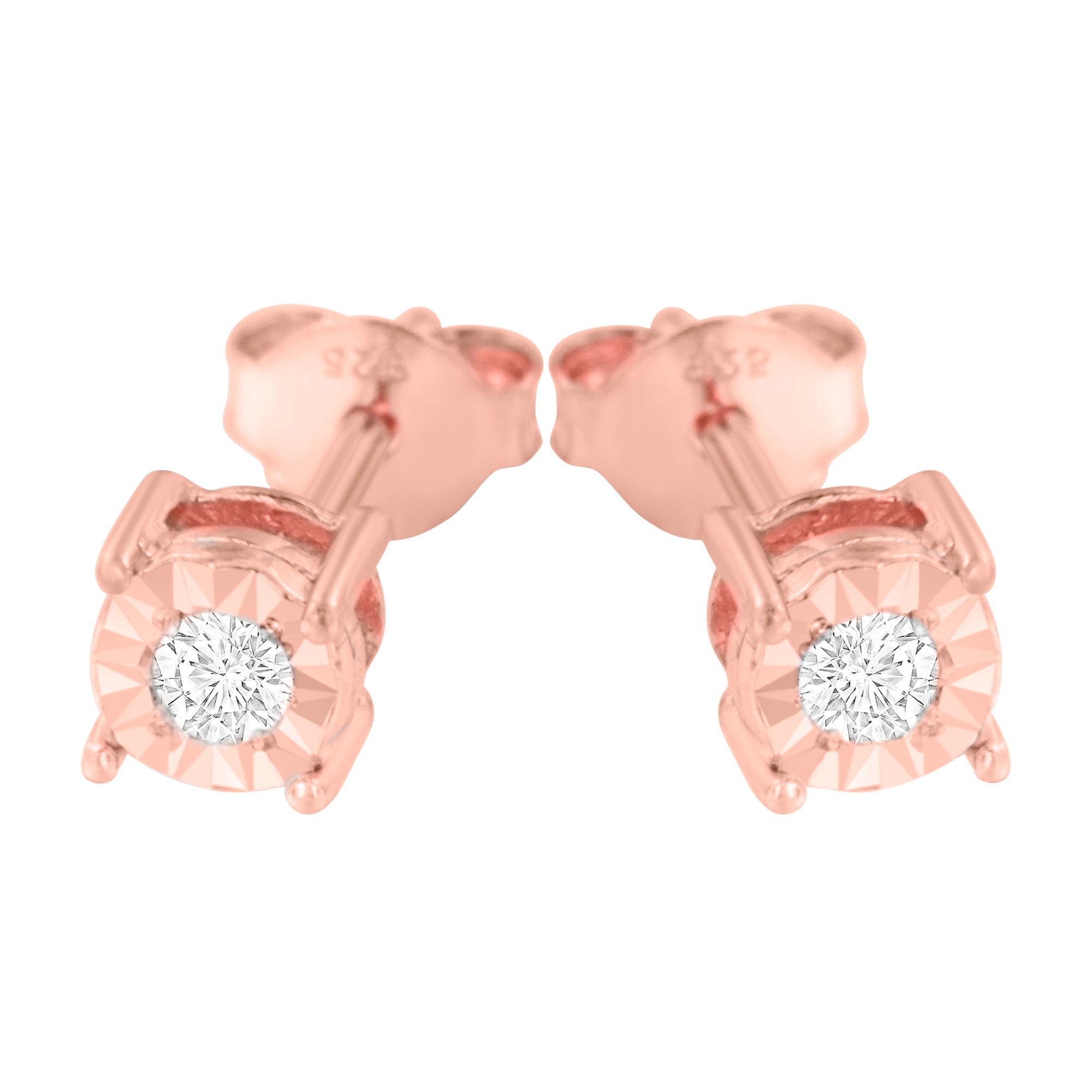 Haus of Brilliance 10K Rose Gold Plated .925 Sterling Silver 1/10 Cttw Round Brilliant-Cut Diamond Miracle-Set Stud Earrings (J-K Color, I3 Clarity)