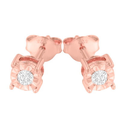 Haus of Brilliance 10K Rose Gold Plated .925 Sterling Silver 1/10 Cttw Round Brilliant-Cut Diamond Miracle-Set Stud Earrings (J-K Color, I3 Clarity)