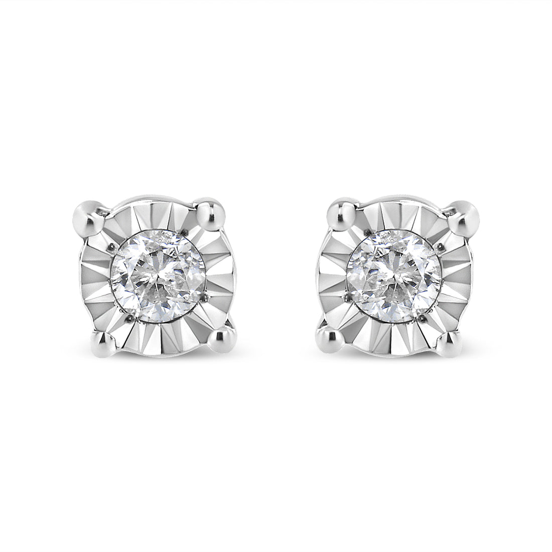 Haus of Brilliance .925 Sterling Silver 1/10 Cttw Round Brilliant-Cut Diamond Miracle-Set Stud Earrings (J-K Color, I3 Clarity)