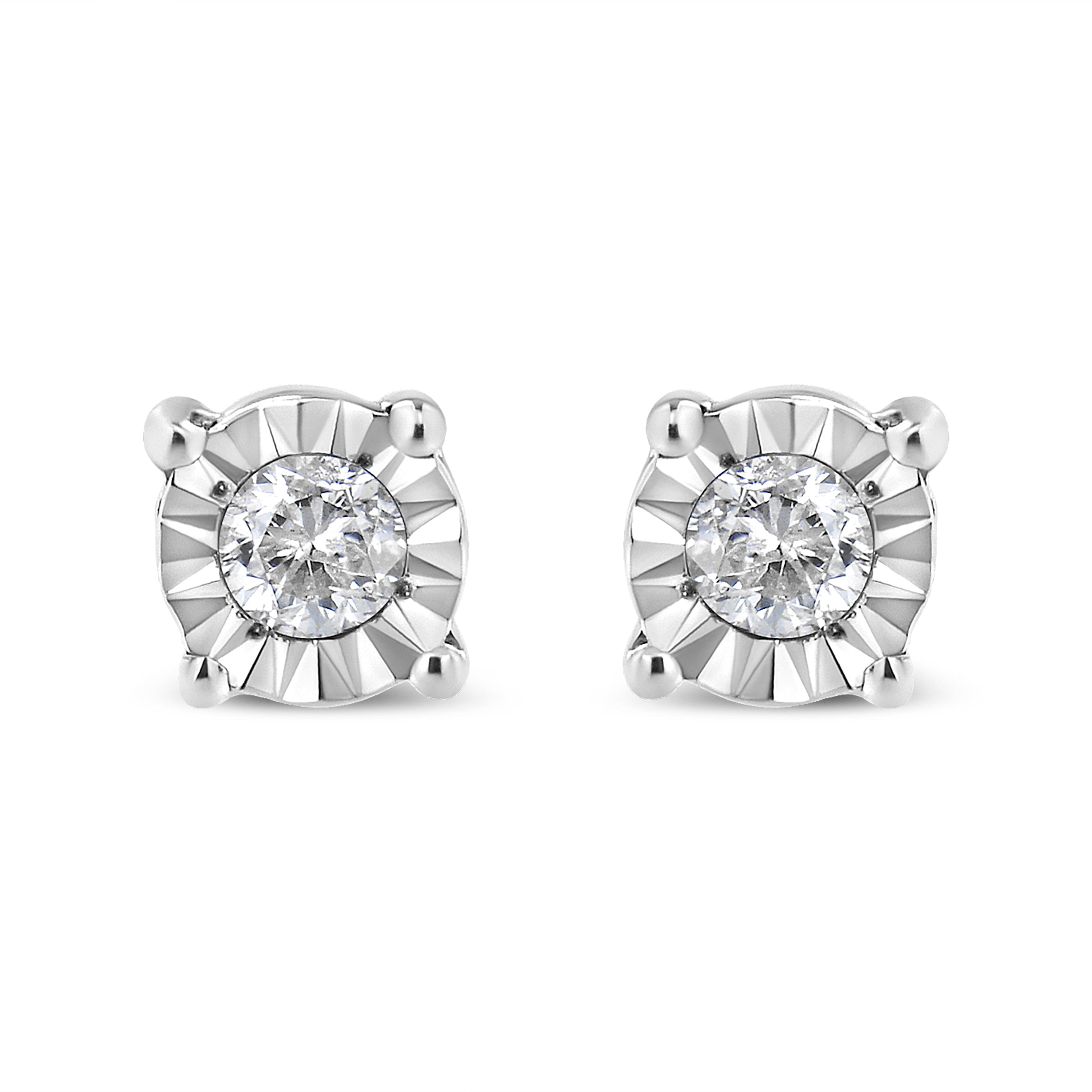 Haus of Brilliance .925 Sterling Silver 1/10 Cttw Round Brilliant-Cut Diamond Miracle-Set Stud Earrings (J-K Color, I3 Clarity)