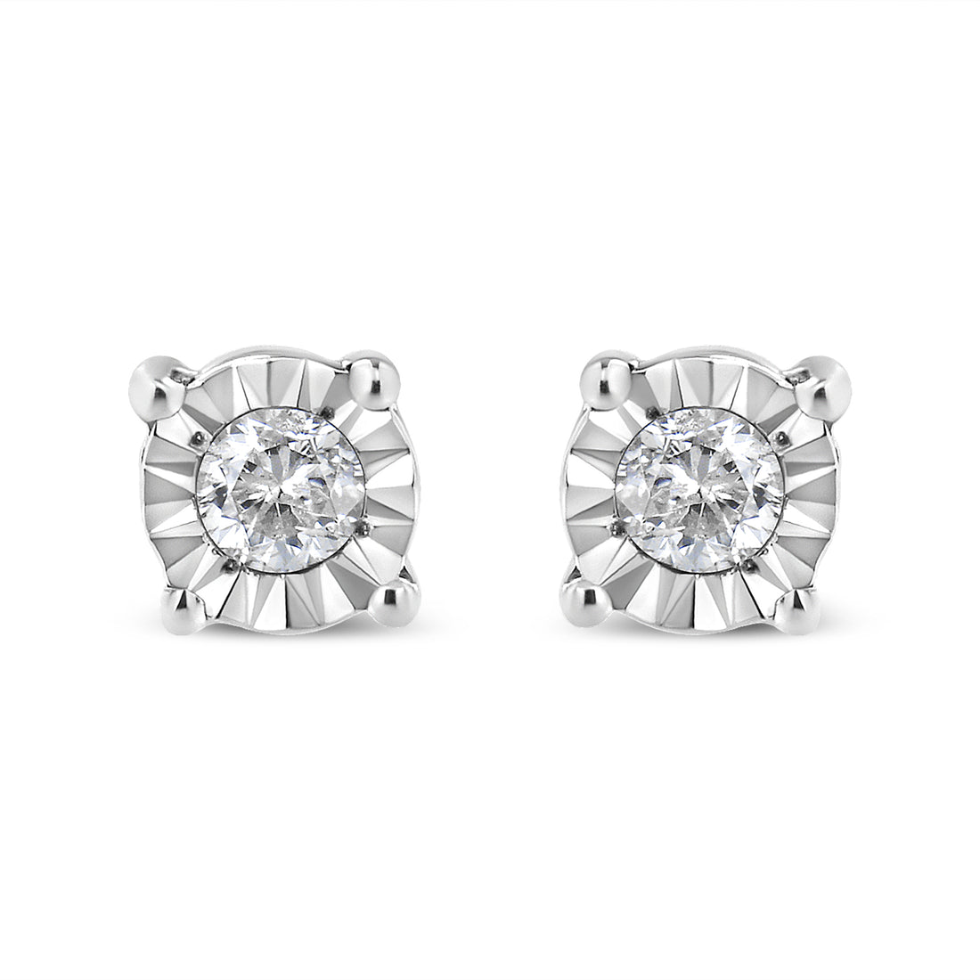 Haus of Brilliance .925 Sterling Silver 1/10 Cttw Round Brilliant-Cut Diamond Miracle-Set Stud Earrings (J-K Color, I3 Clarity)