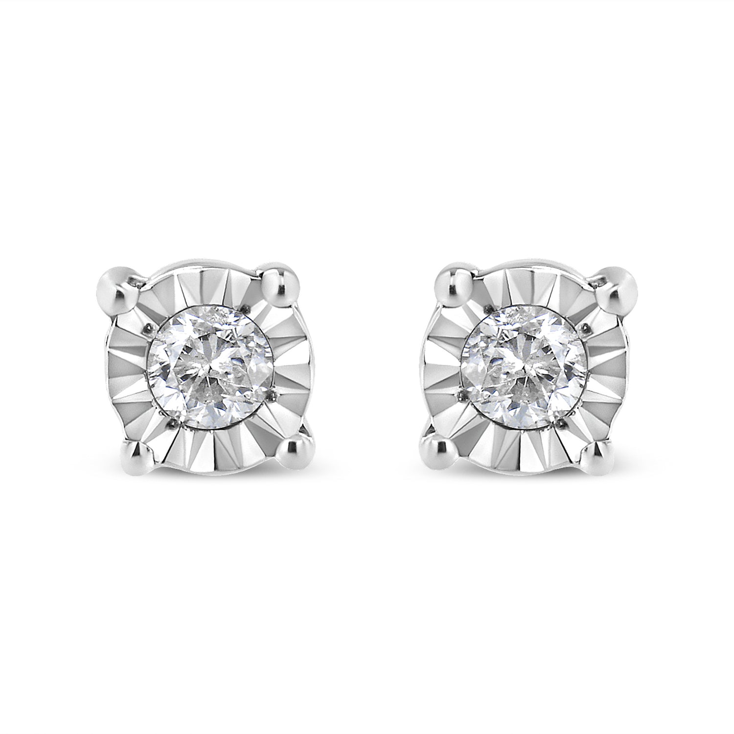 Haus of Brilliance .925 Sterling Silver 1/10 Cttw Round Brilliant-Cut Diamond Miracle-Set Stud Earrings (J-K Color, I3 Clarity)