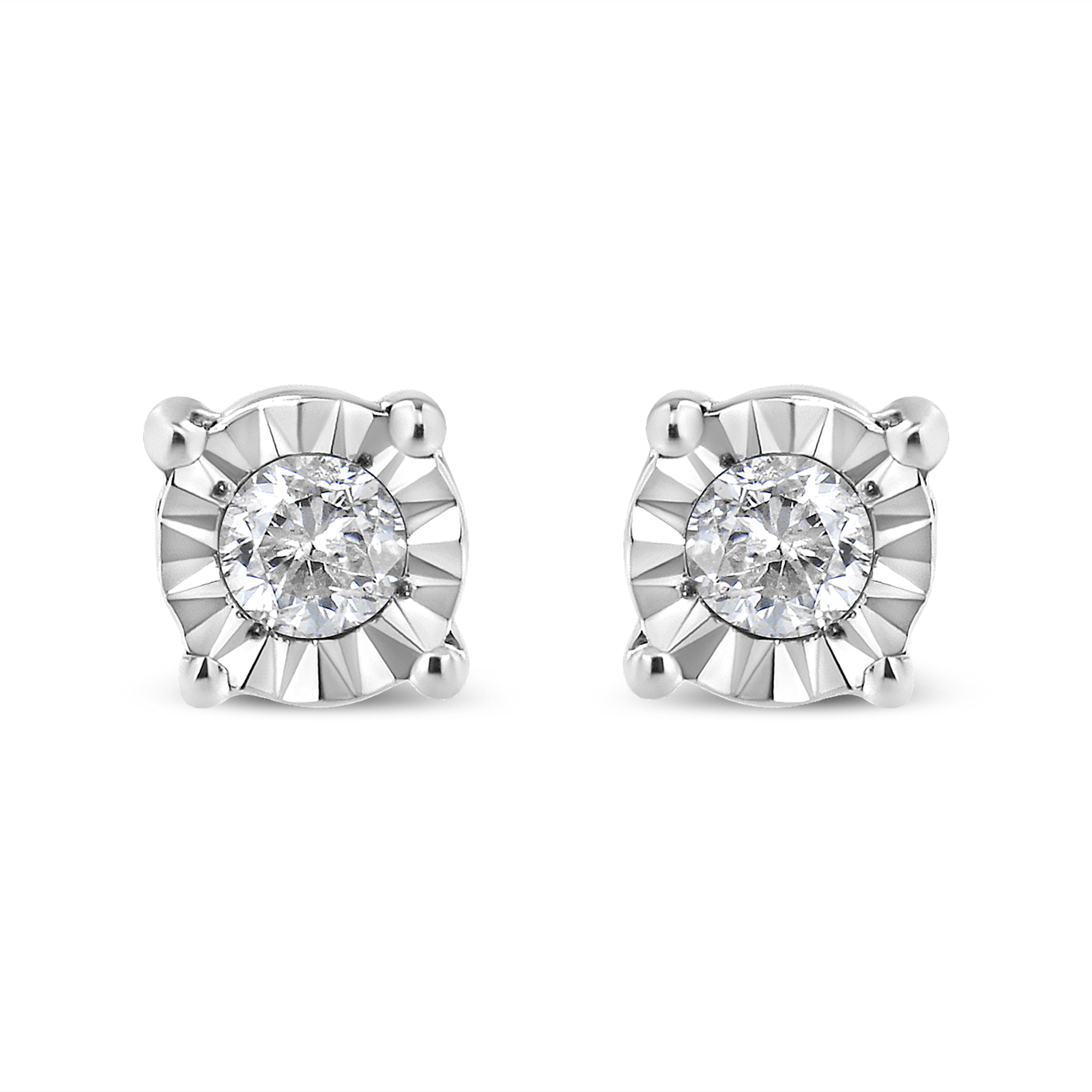 Haus of Brilliance .925 Sterling Silver 1/10 Cttw Round Brilliant-Cut Diamond Miracle-Set Stud Earrings (J-K Color, I3 Clarity)