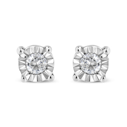 Haus of Brilliance .925 Sterling Silver 1/10 Cttw Round Brilliant-Cut Diamond Miracle-Set Stud Earrings (J-K Color, I3 Clarity)