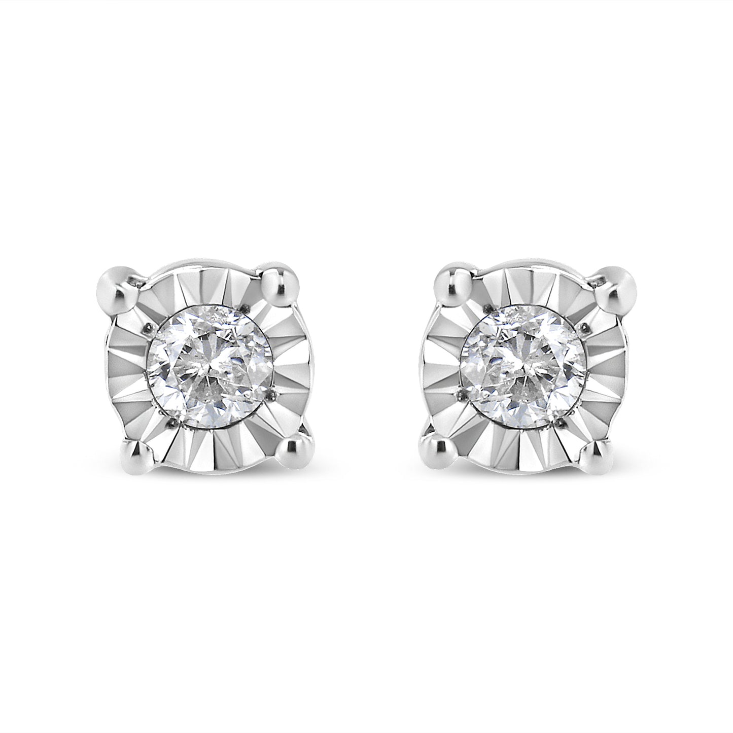 Haus of Brilliance .925 Sterling Silver 1/10 Cttw Round Brilliant-Cut Diamond Miracle-Set Stud Earrings (J-K Color, I3 Clarity)