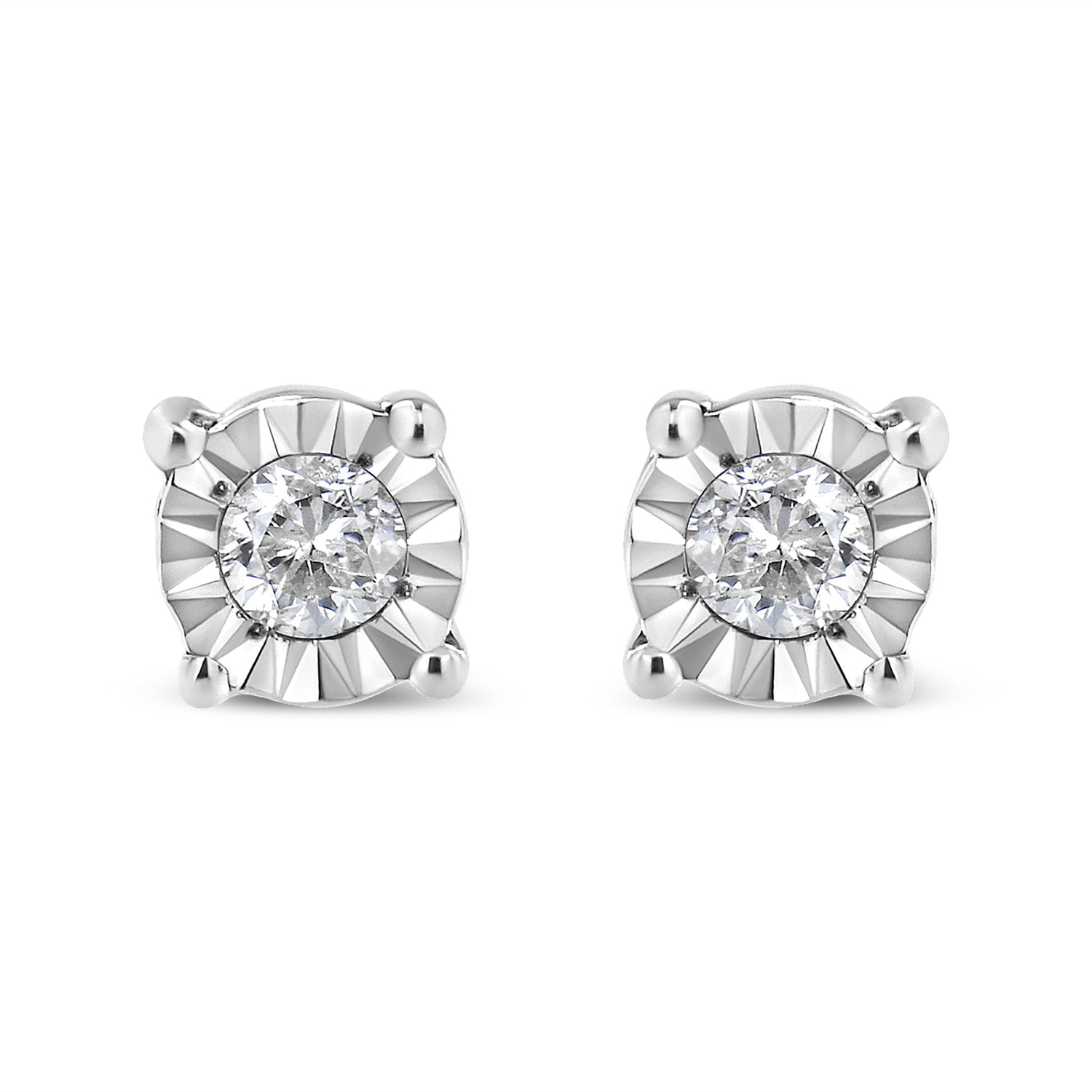 Haus of Brilliance .925 Sterling Silver 1/10 Cttw Round Brilliant-Cut Diamond Miracle-Set Stud Earrings (J-K Color, I3 Clarity)