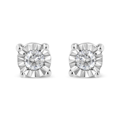 Haus of Brilliance .925 Sterling Silver 1/10 Cttw Round Brilliant-Cut Diamond Miracle-Set Stud Earrings (J-K Color, I3 Clarity)