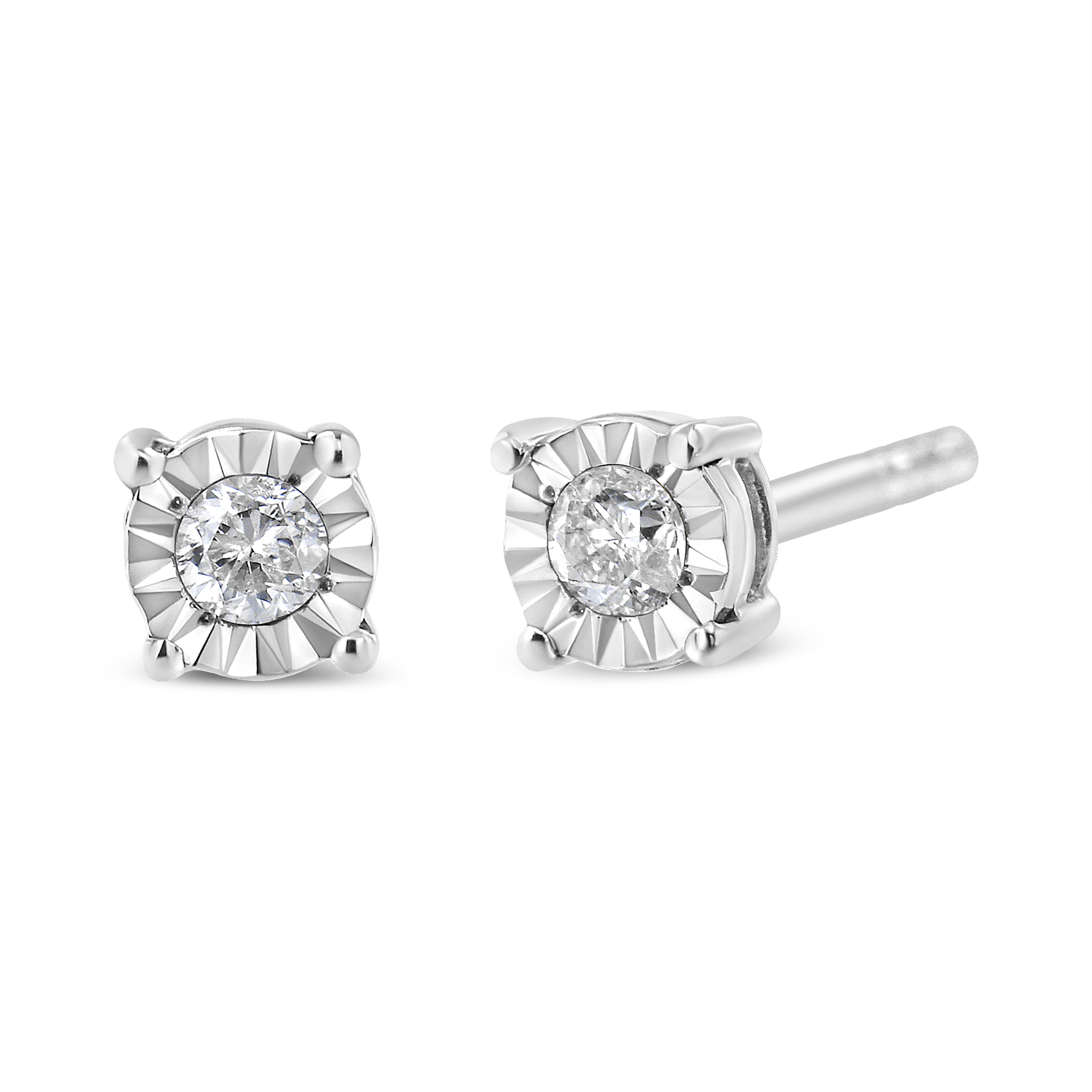 Haus of Brilliance .925 Sterling Silver 1/10 Cttw Round Brilliant-Cut Diamond Miracle-Set Stud Earrings (J-K Color, I3 Clarity)