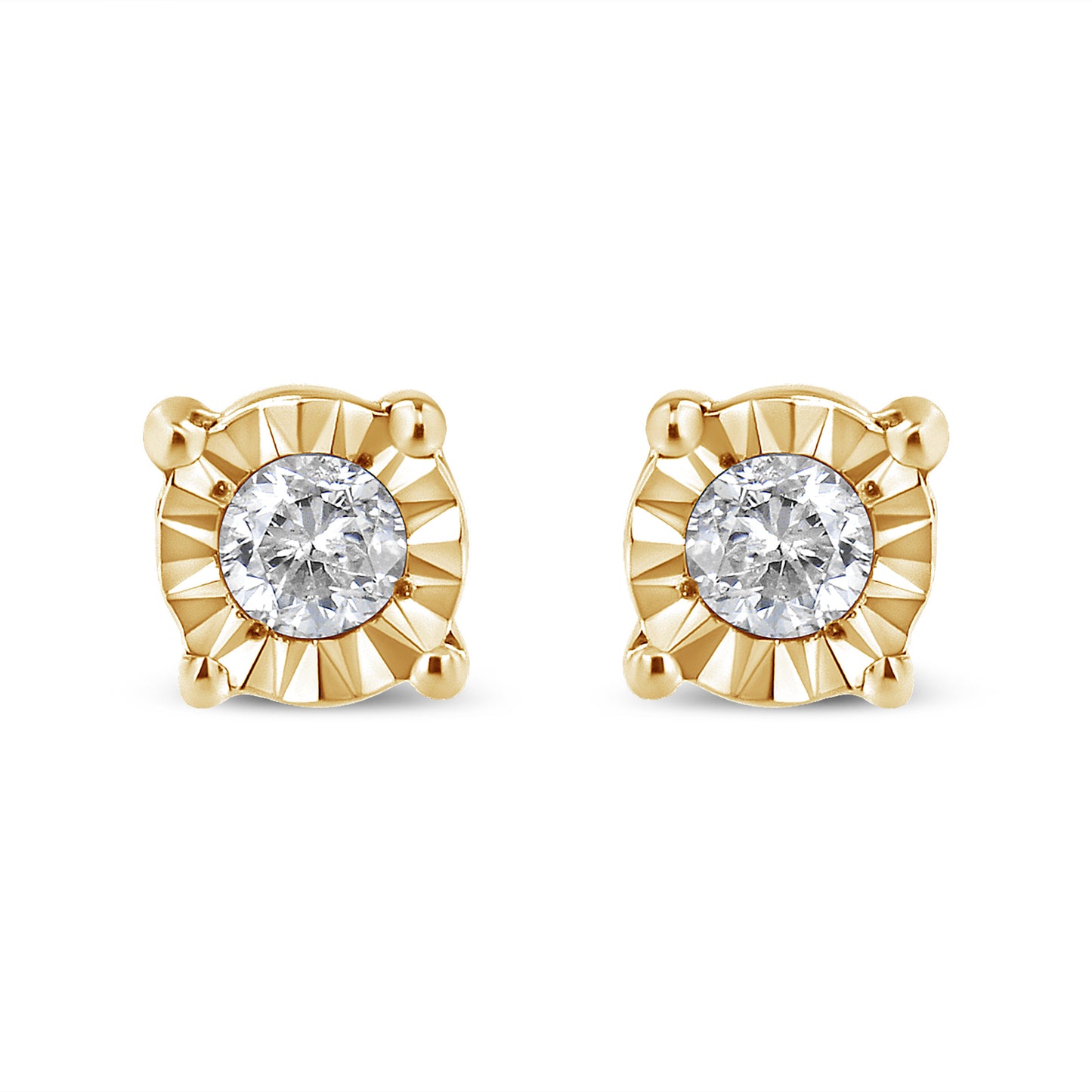 Haus of Brilliance 10K Yellow Gold Plated .925 Sterling Silver 1/10 Cttw Round Brilliant-Cut Diamond Miracle-Set Stud Earrings (J-K Color, I3 Clarity)