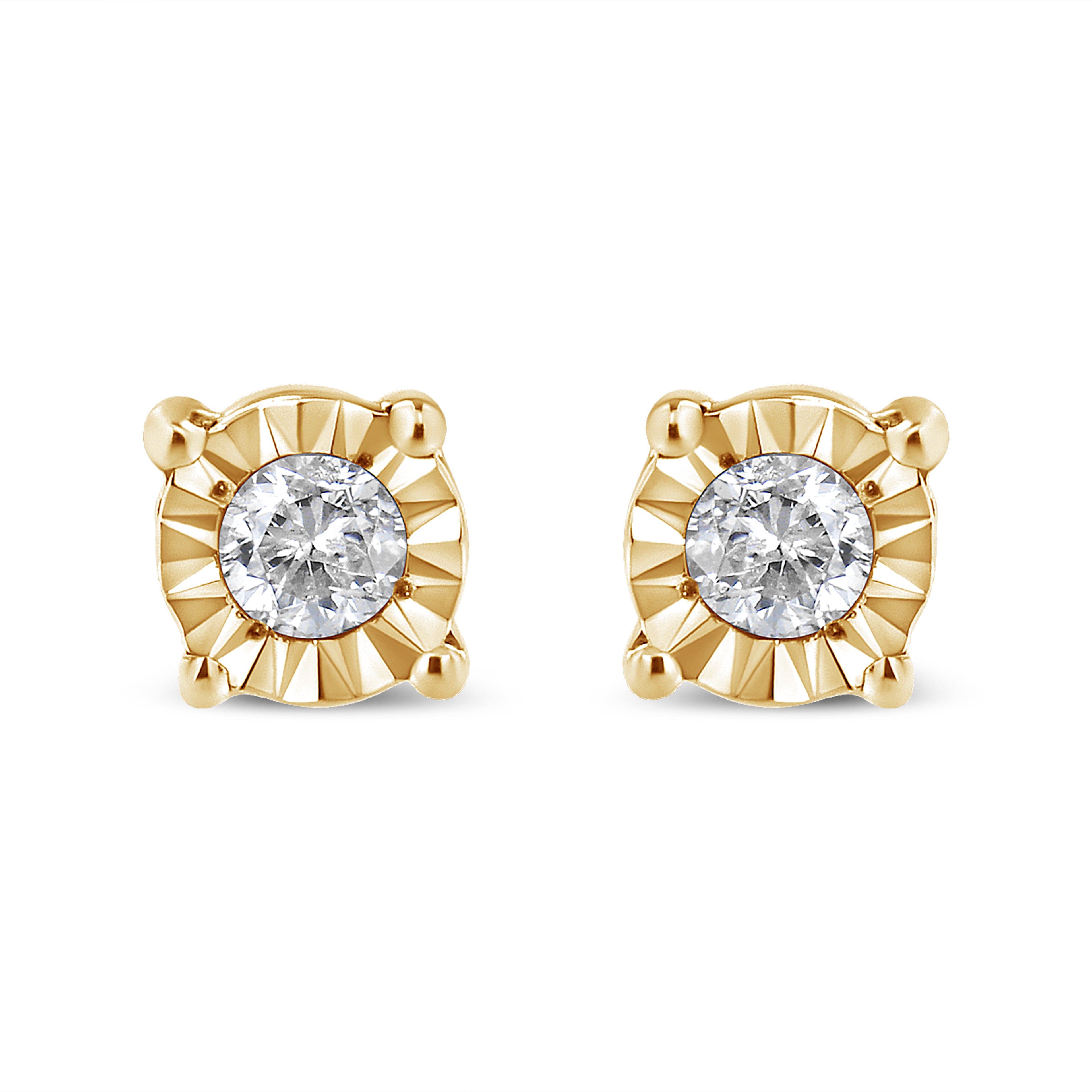 Haus of Brilliance 10K Yellow Gold Plated .925 Sterling Silver 1/10 Cttw Round Brilliant-Cut Diamond Miracle-Set Stud Earrings (J-K Color, I3 Clarity)