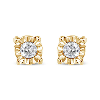 Haus of Brilliance 10K Yellow Gold Plated .925 Sterling Silver 1/10 Cttw Round Brilliant-Cut Diamond Miracle-Set Stud Earrings (J-K Color, I3 Clarity)