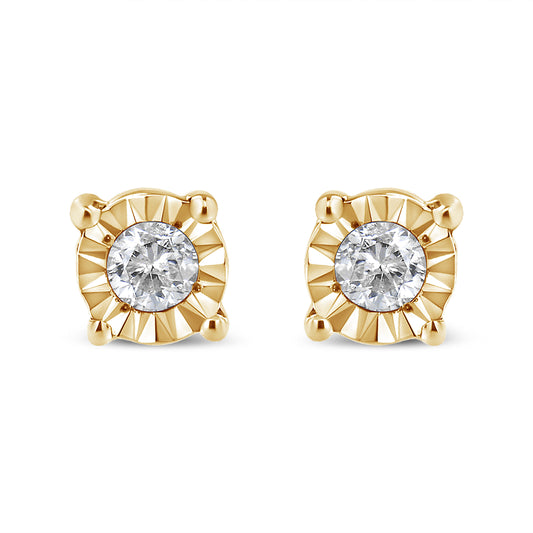 Haus of Brilliance 10K Yellow Gold Plated .925 Sterling Silver 1/10 Cttw Round Brilliant-Cut Diamond Miracle-Set Stud Earrings (J-K Color, I3 Clarity)