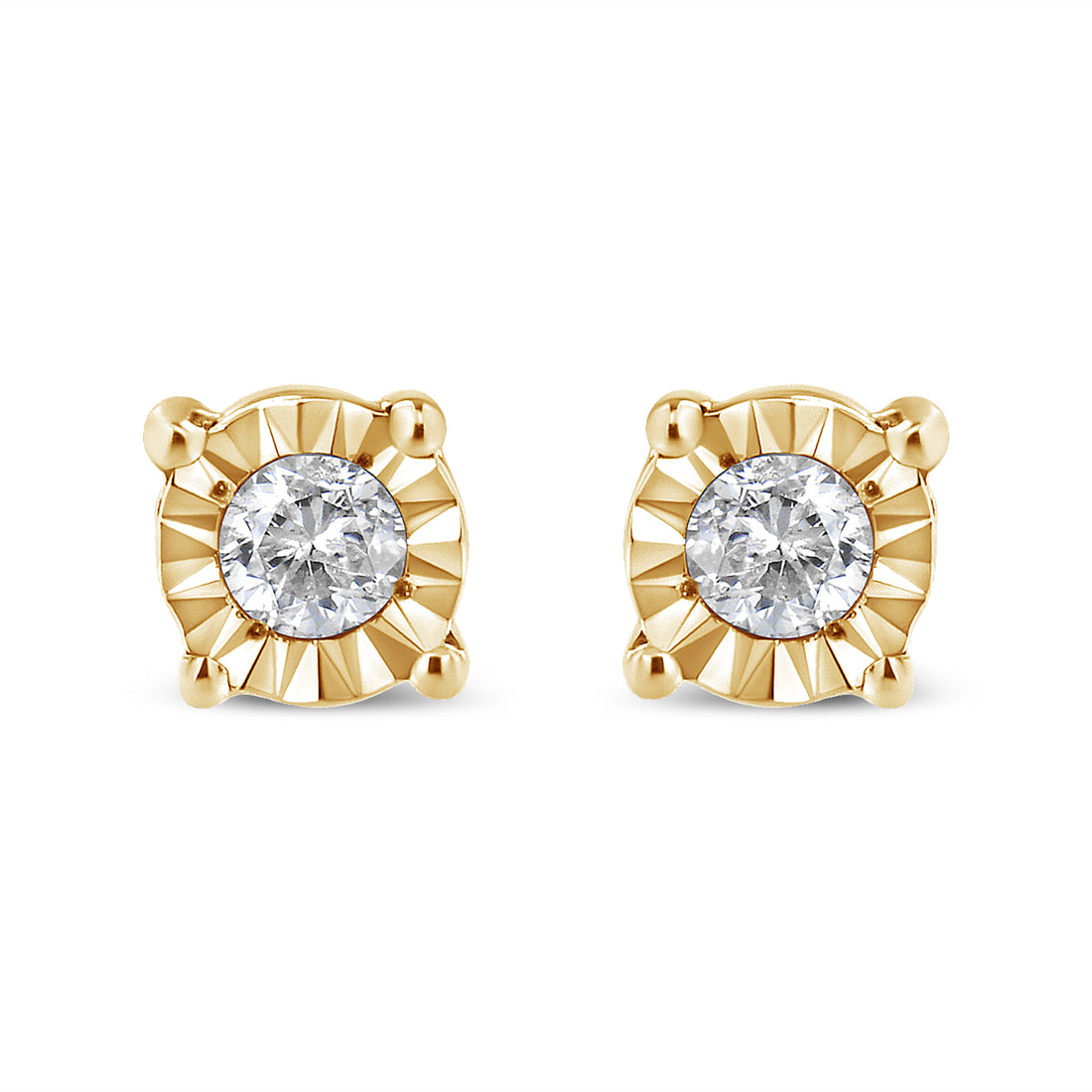 Haus of Brilliance 10K Yellow Gold Plated .925 Sterling Silver 1/10 Cttw Round Brilliant-Cut Diamond Miracle-Set Stud Earrings (J-K Color, I3 Clarity)