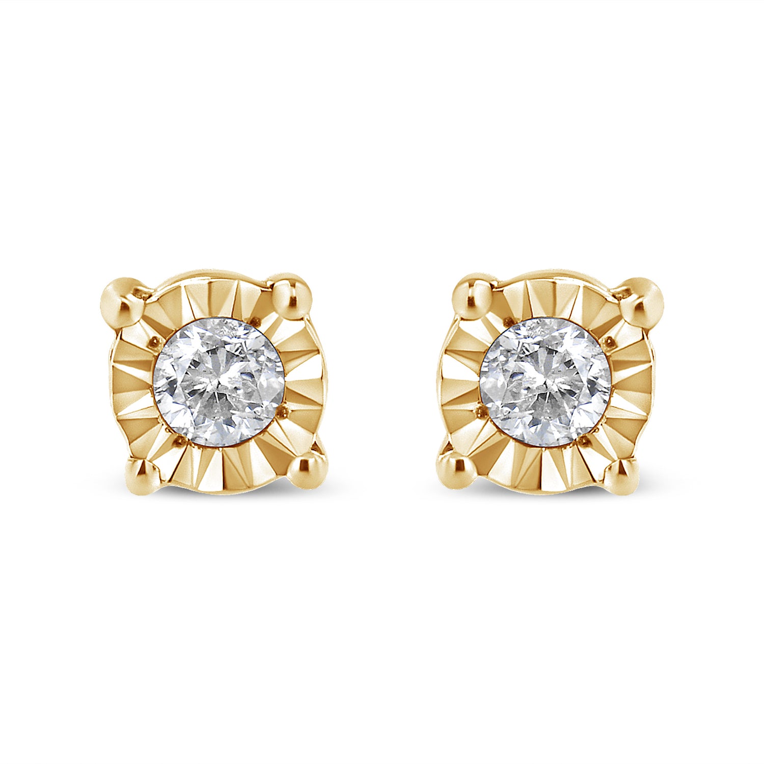 Haus of Brilliance 10K Yellow Gold Plated .925 Sterling Silver 1/10 Cttw Round Brilliant-Cut Diamond Miracle-Set Stud Earrings (J-K Color, I3 Clarity)