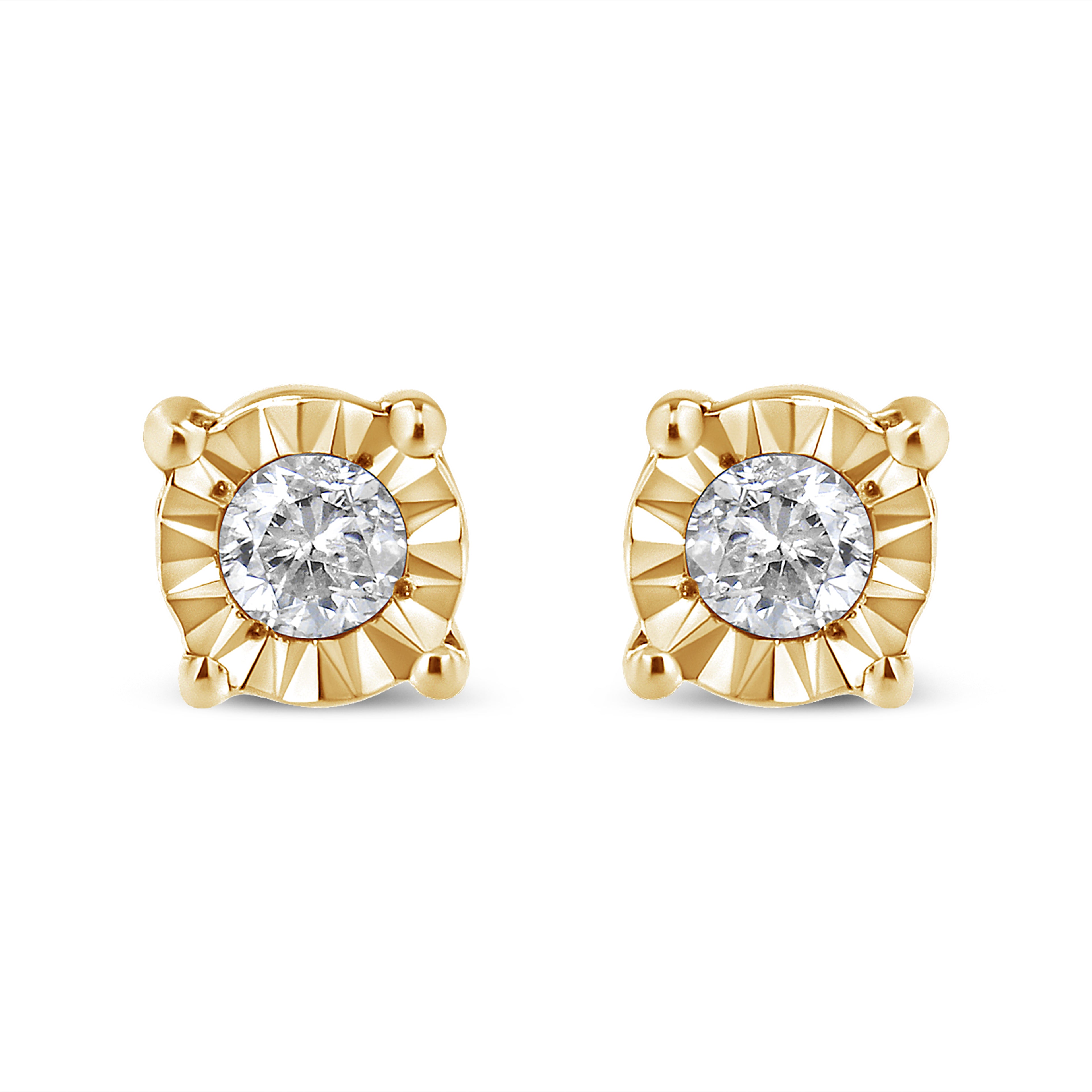 Haus of Brilliance 10K Yellow Gold Plated .925 Sterling Silver 1/10 Cttw Round Brilliant-Cut Diamond Miracle-Set Stud Earrings (J-K Color, I3 Clarity)