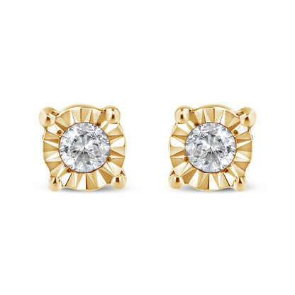 Haus of Brilliance 10K Yellow Gold Plated .925 Sterling Silver 1/10 Cttw Round Brilliant-Cut Diamond Miracle-Set Stud Earrings (J-K Color, I3 Clarity)