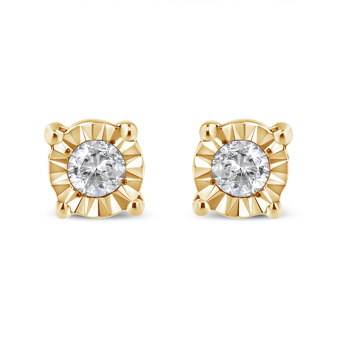 Haus of Brilliance 10K Yellow Gold Plated .925 Sterling Silver 1/10 Cttw Round Brilliant-Cut Diamond Miracle-Set Stud Earrings (J-K Color, I3 Clarity)