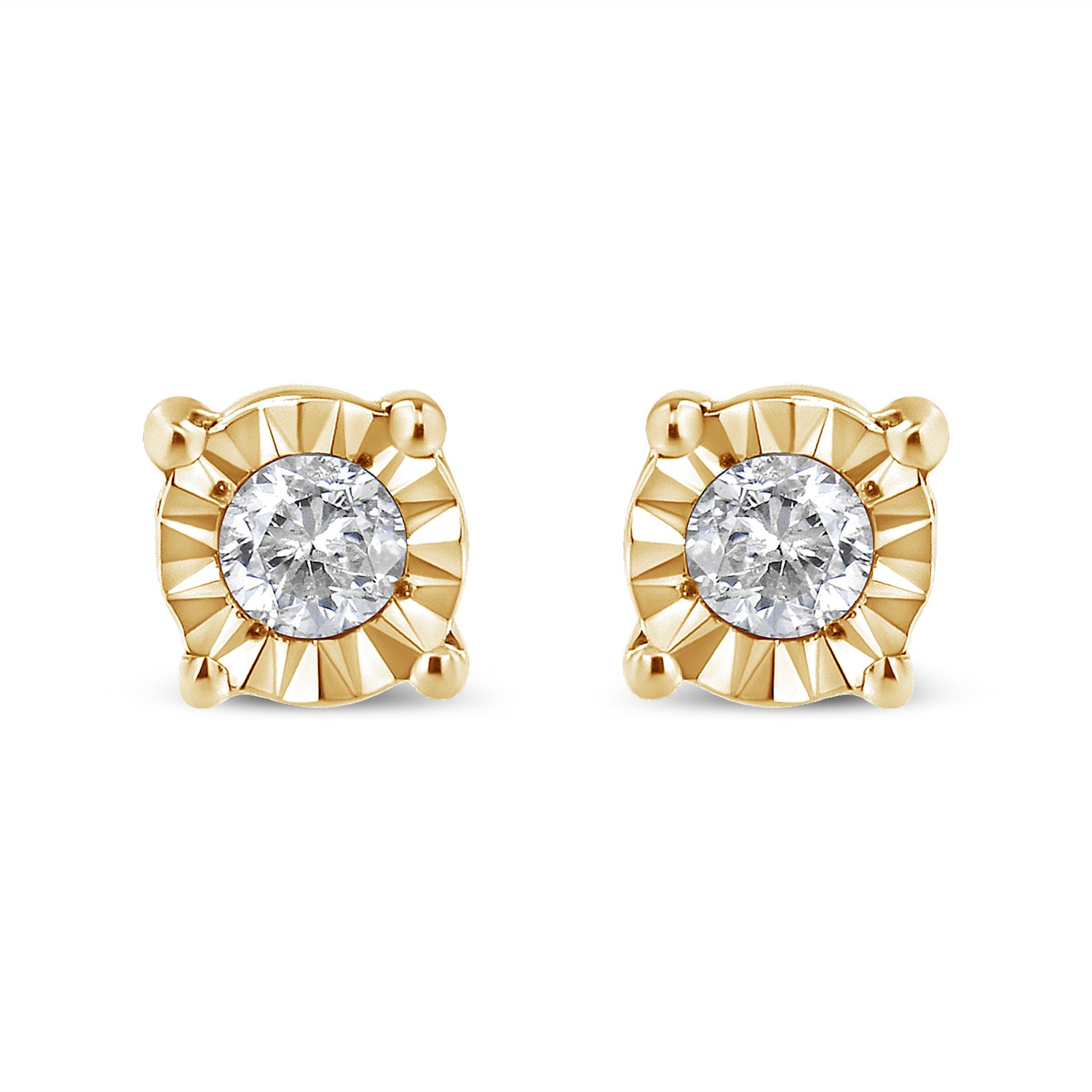 Haus of Brilliance 10K Yellow Gold Plated .925 Sterling Silver 1/10 Cttw Round Brilliant-Cut Diamond Miracle-Set Stud Earrings (J-K Color, I3 Clarity)