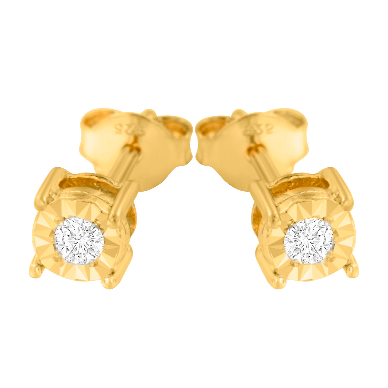 Haus of Brilliance 10K Yellow Gold Plated .925 Sterling Silver 1/10 Cttw Round Brilliant-Cut Diamond Miracle-Set Stud Earrings (J-K Color, I3 Clarity)