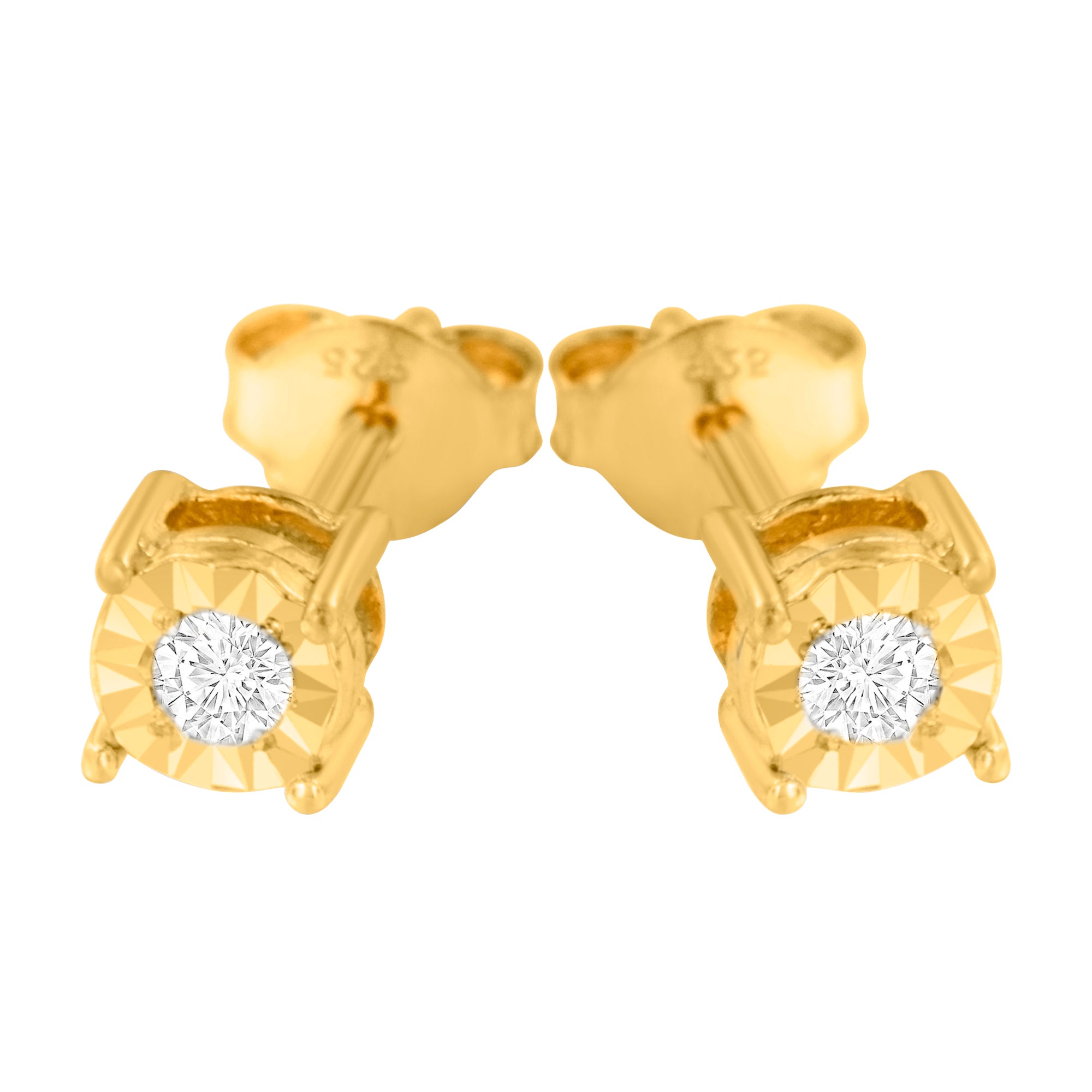 Haus of Brilliance 10K Yellow Gold Plated .925 Sterling Silver 1/10 Cttw Round Brilliant-Cut Diamond Miracle-Set Stud Earrings (J-K Color, I3 Clarity)