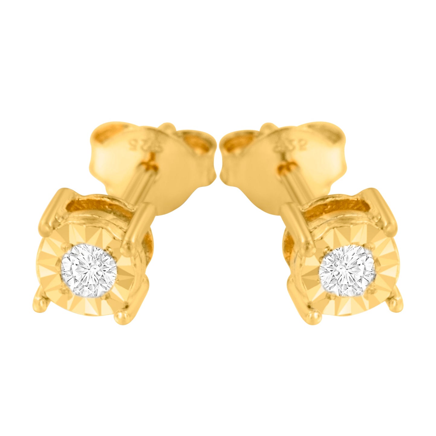 Haus of Brilliance 10K Yellow Gold Plated .925 Sterling Silver 1/10 Cttw Round Brilliant-Cut Diamond Miracle-Set Stud Earrings (J-K Color, I3 Clarity)